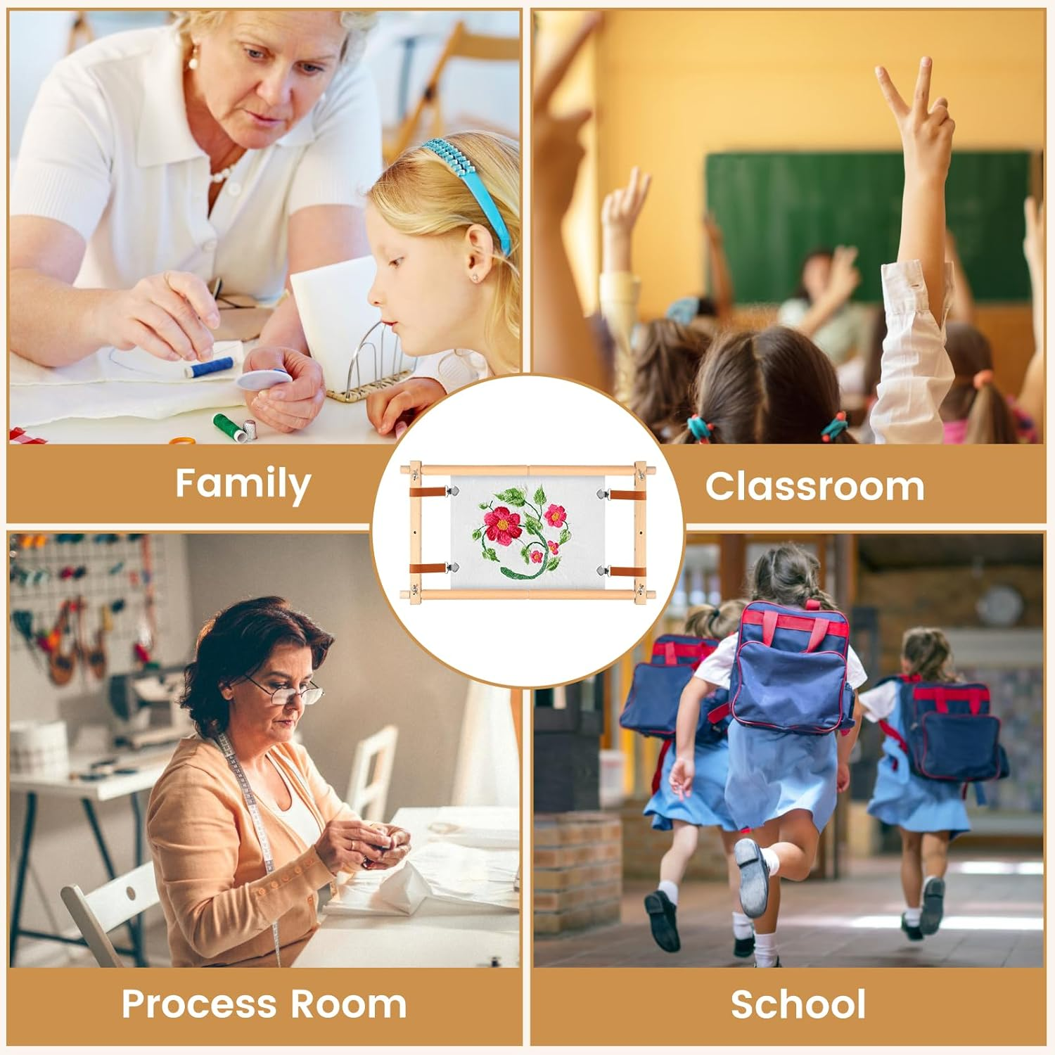 Embroidery Scroll Frame Cross Stitch Tapestry Frame Wood Needlepoint Scroll Frame Embroidery Quilting Frame Stitching Holder Art Craft Tool for Handwork (54.5 X 30.5Cm) image number 2