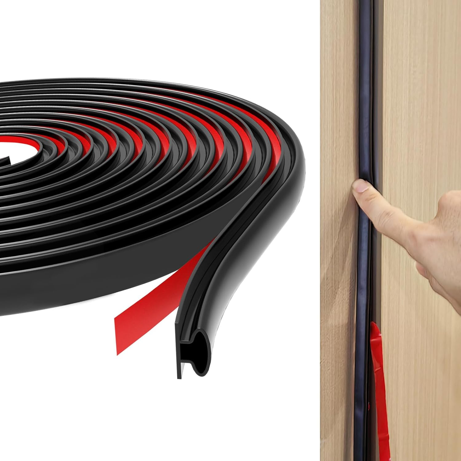 15M D-Shape Rubber Weather Stripping Door Sealing Strip, Self-Adhesive Doors Windows Insulation Strip, Draught Excluder Tape for Door, Anti-Collision Soundproof Strip for 2.5-6Mm Gaps (White)