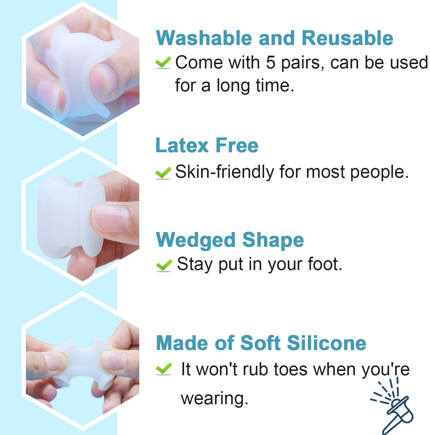 Povihome 10 Pack Toe Spacers Separators, Bunion Corrector Gel Orthotics (Updated Soft Version) for Bunion, Overlapping Toes - L Size image number 1