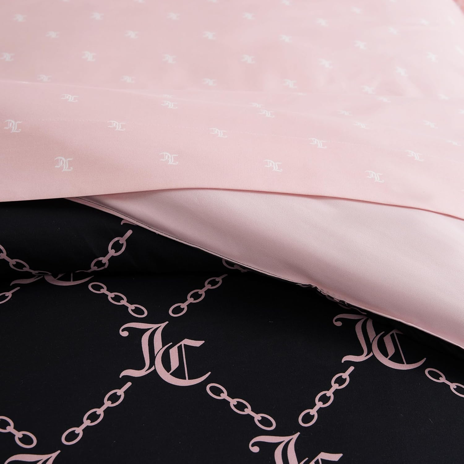 Juicy Couture Black Link Logo Printed Comforter Set, Queen &ndash; Complete 8-Piece Bed in a Bag Collection image number 1