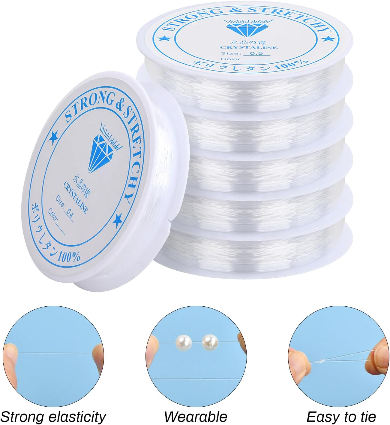 Clear Bracelet Elastic 6 Rolls Clear Bracelet Elastic String, Elastic Cord for Bracelet Making, Durable & Strong Bead Thread, with 3 Bead Needles and 1 Cutter, for Jewellery Making & DIY Bracelets image number 5