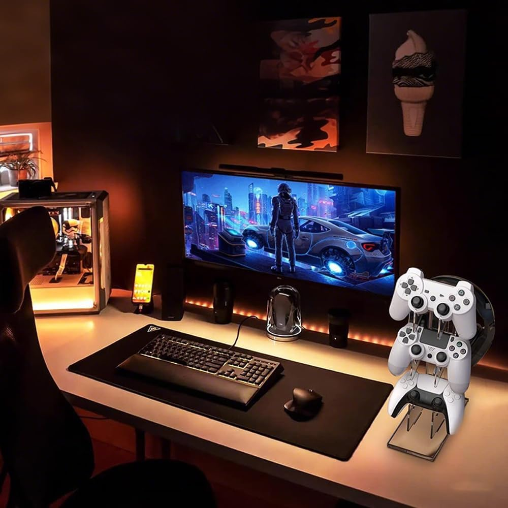HHWRT 3 Tier Game Controller Stand, Game Controller Holder 3 Tiers, Desk Mounts for Controller, Game Controller Shelf Enhance Gaming with a 3 Tier Controller Holder & Headset Stand (2Pcs) image number 1