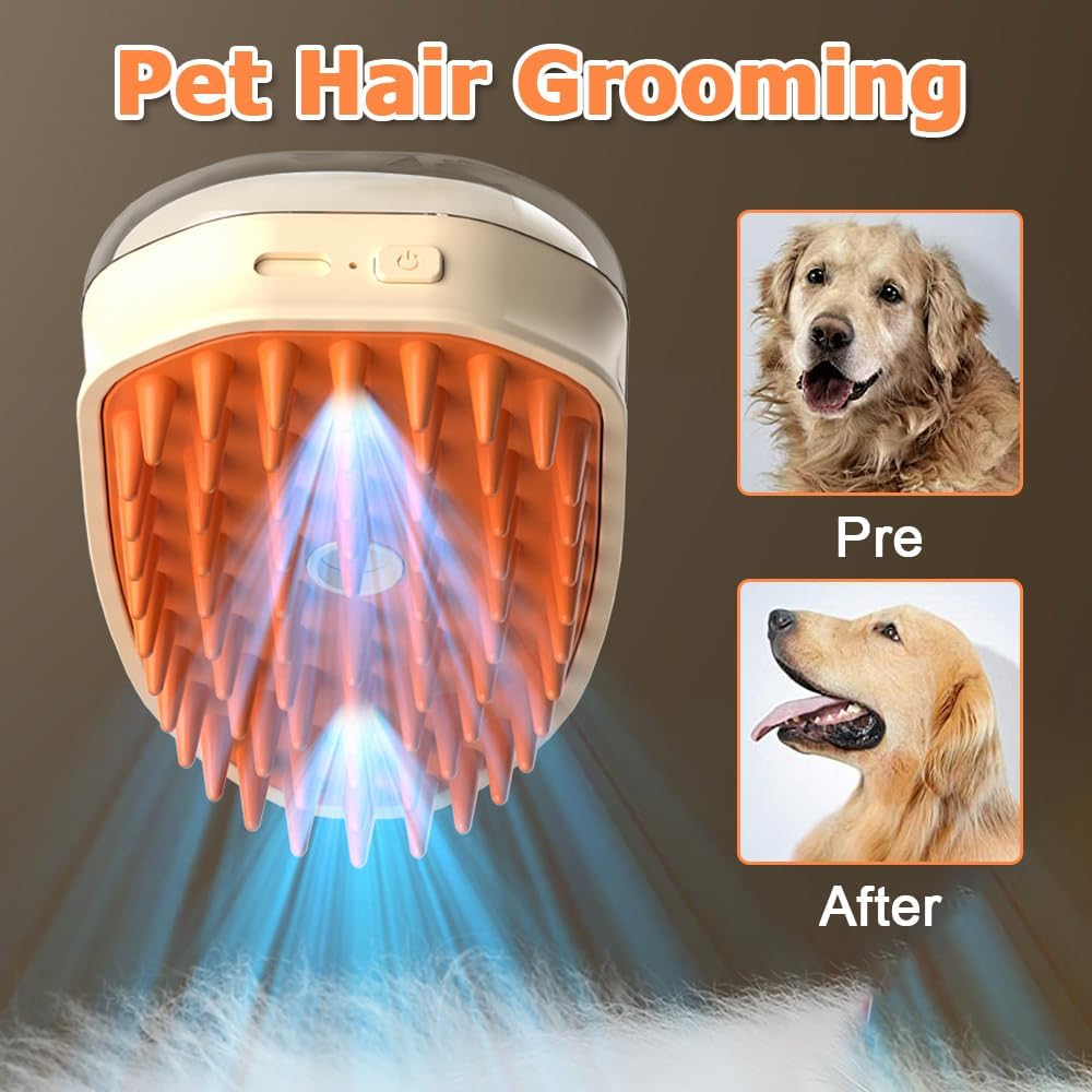 Cat Steam Brush, 3-In-1 Antistatic Steamy Cat Brush, Cat Massage Brush, Grooming Brush with Light for Fighting Cat Lichen for Cats, Dogs, Rabbits, Massage, Self-Cleaning image number 1