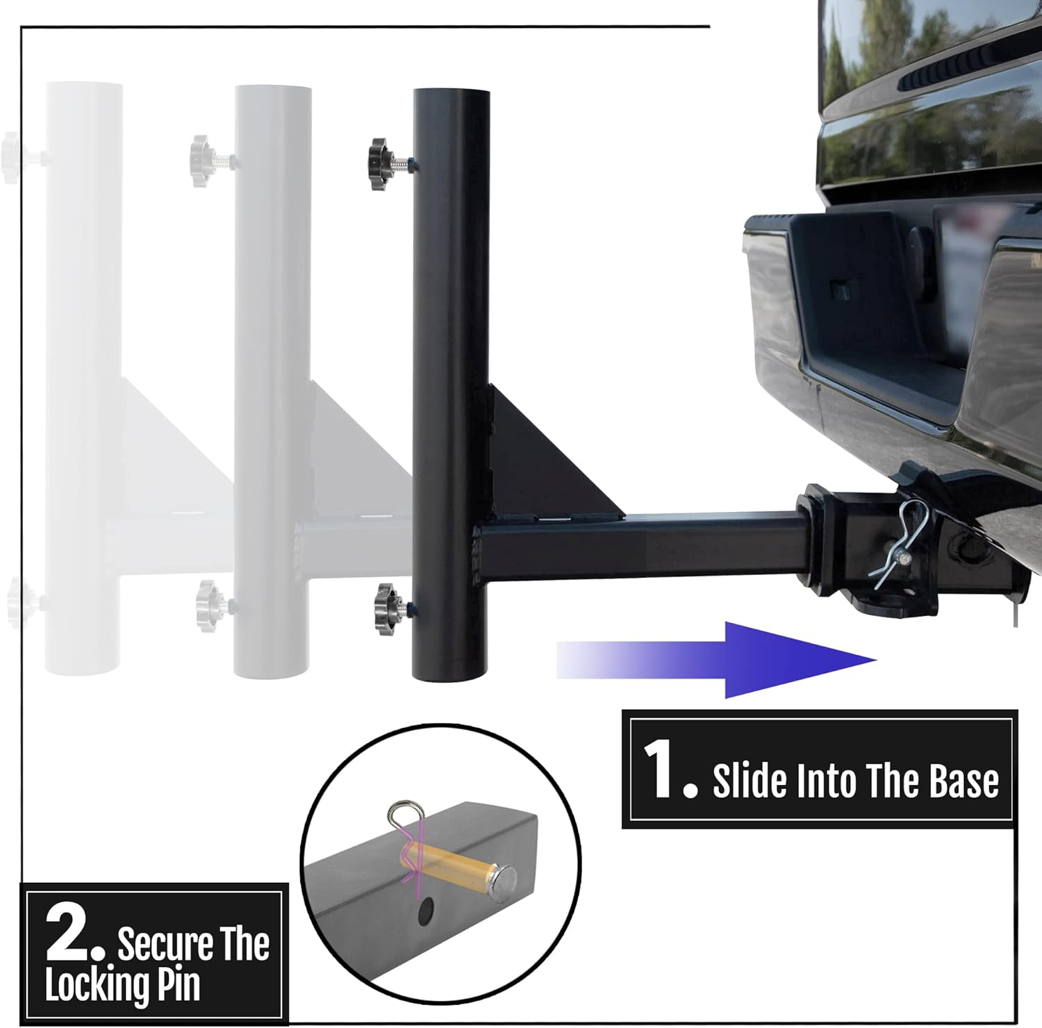 Anley Universal Car Hitch Mount Flagpole Holder - Compatible with Standard 2 Inch Hitch Receiver for Truck, Jeep, Van & RV - Vehicle Rear Flag Pole Mounting Bracket - Fit Flagpole of 1 to 2 In image number 6