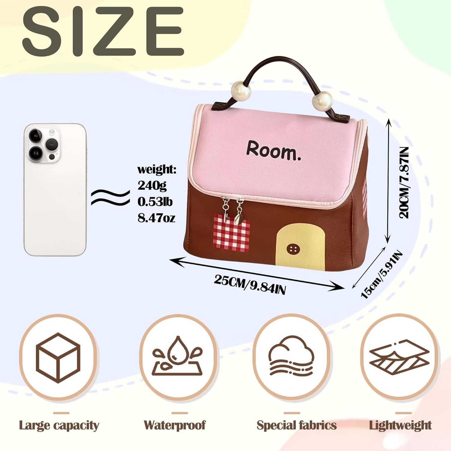 House-Shaped Dopamine Style Cosmetic Bag for Women: Travel Make-Up Bag, Large, Portable Make-Up Bag with Zip, Waterproof Toiletry Bag, Cosmetic Bag, Handbag, Nail Polish and Lipstick Organiser image number 1