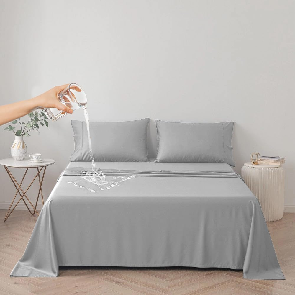 DUJUIKE Waterproof Bed Cover for Dog and Cats,Pet Hair Resistant Bed Sheet Cover, Protective Bed Liner Cover with 100% Waterproof Breathable Thin Fabric (Queen 78 * 90 Inch, Grey) image number 7