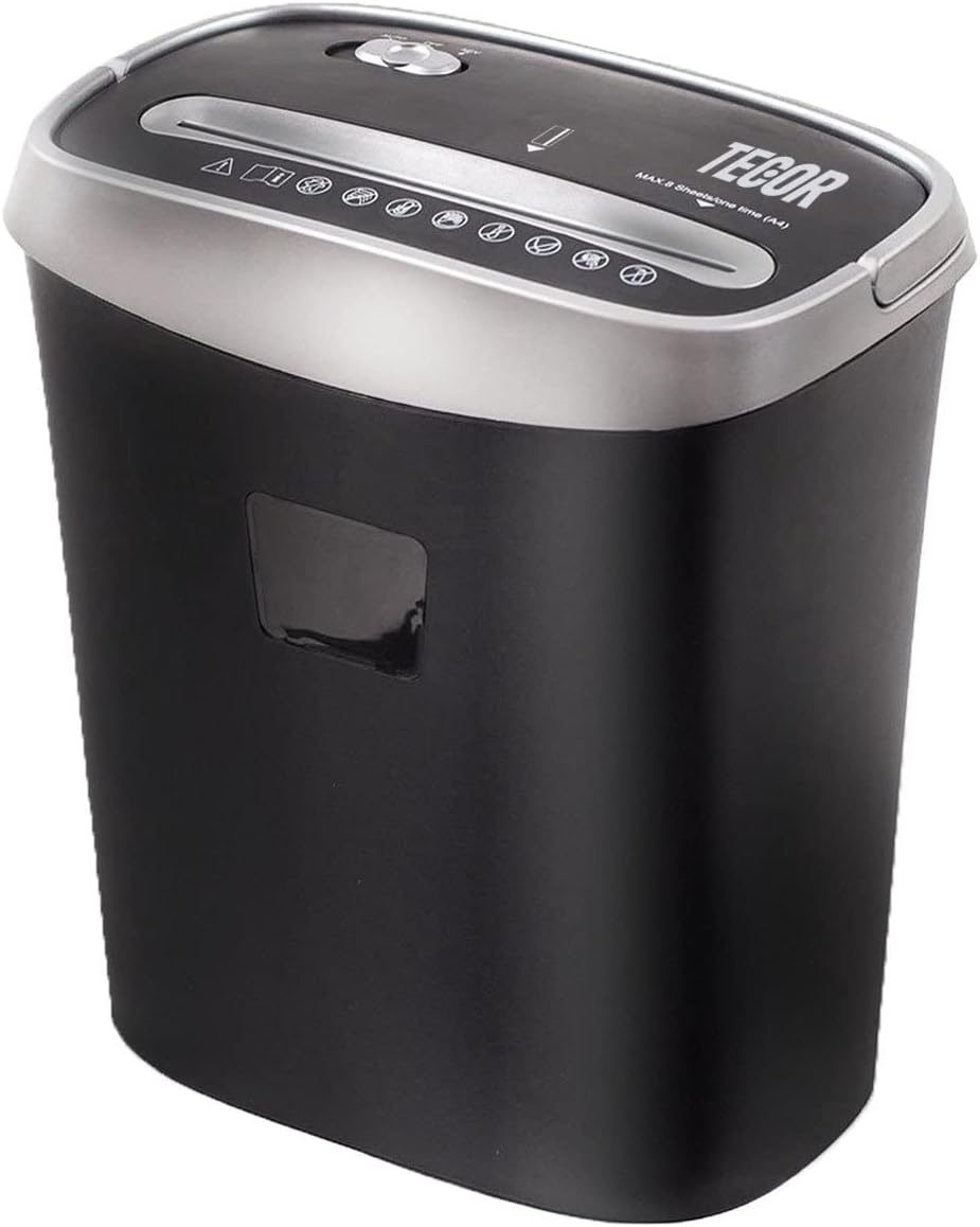 TECOR TR-508X 8-Sheet Cross-Cut Paper Shredder Feeder Width 200Mm - 15L Large Removable Bin Capacity Paper and Credit Cards - for Home/Office Use - Black image number 1