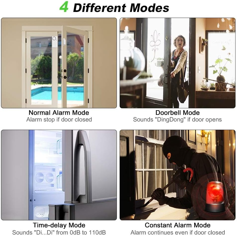 Winhon Freezer Door Alarm, Wireless, 3/15/30/60 Seconds Adjustable Delay, 108 Db Loud Alarm, 4-In-1 Mode, White image number 5