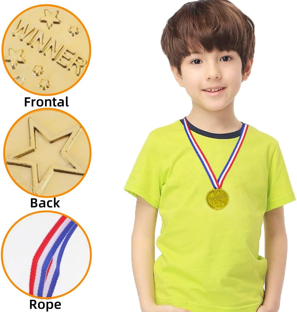 30 Gold Plastic Winners, Student Award Plastic Neckband Medals, and Participation Medals for Winners of Game Competitions, Sports, and Activity Performances image number 2