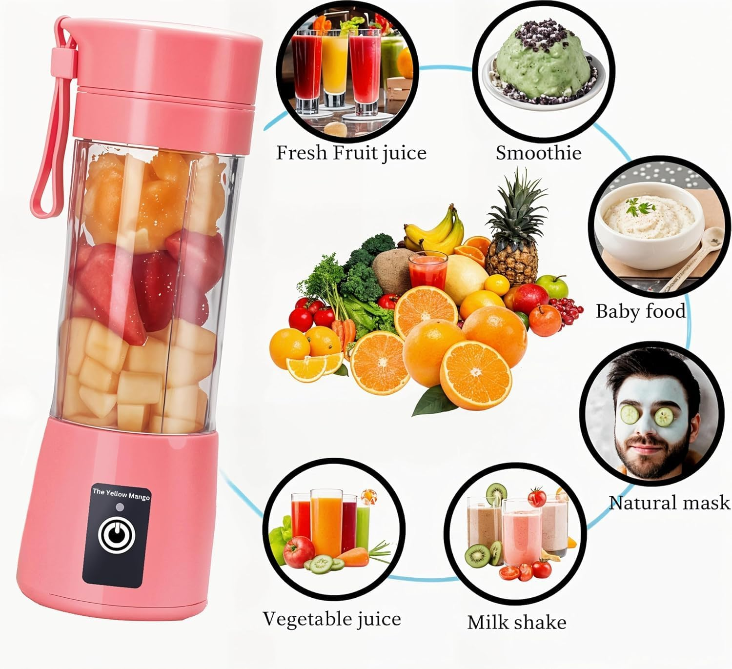 Portable Blender Cup, Electric USB Mini Juicer Blender for Shakes and Smoothies, 380Ml, 6 Stainless Steel Blades, Rechargeable, Lightweight, Black, Ideal for Travel & Gym (Pink) image number 4