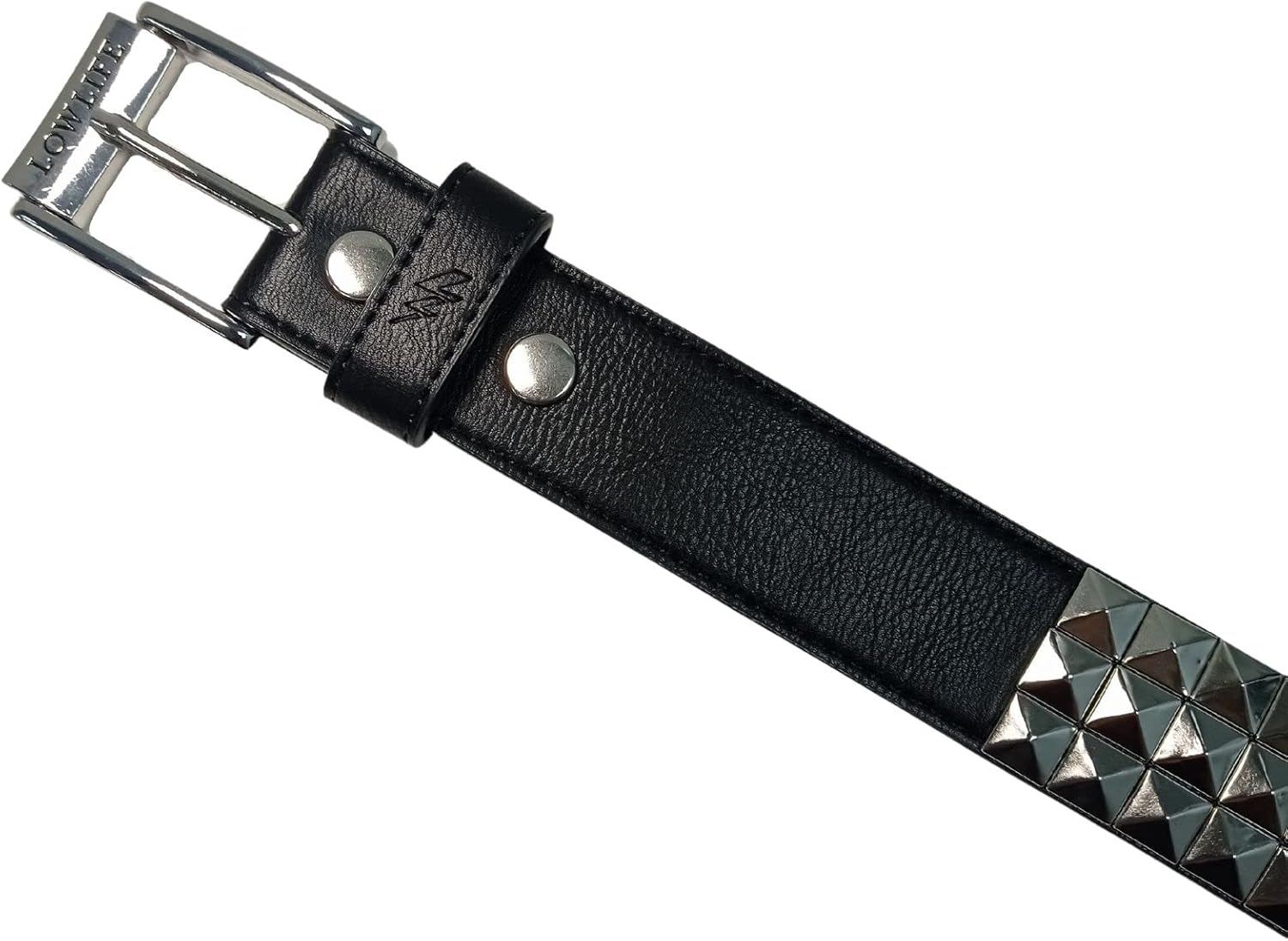 Lowlife of London Belts Vegan Triple S Studded 3 Row Pyramid Faux Leather Belt, Studded Punk Goth Rock Pyramid Belt, Metal Stud Three Row Rivet on PU Leather for Men and Women