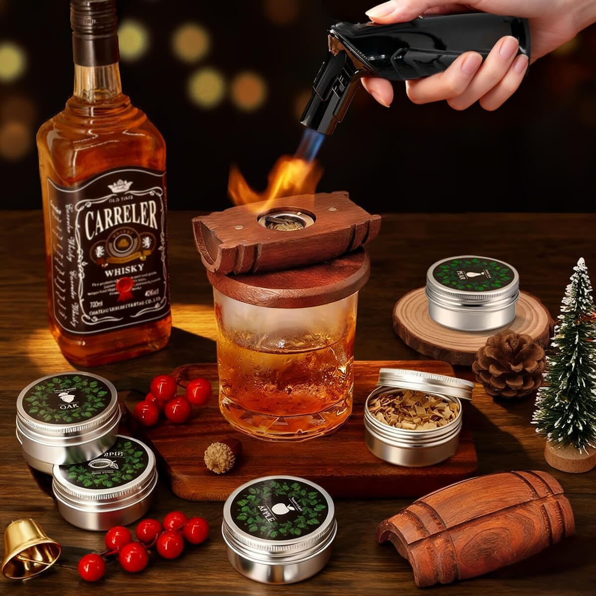 Whiskey Smoker Kit Men Gifts - Cool Gadgets Whisky Christmas Birthday Gifts for Men Him Dad Husband Grandpa Old Fashioned Drink Cocktail Smoker Infuser Kit Bourbon Cocktail Bar Accessories
