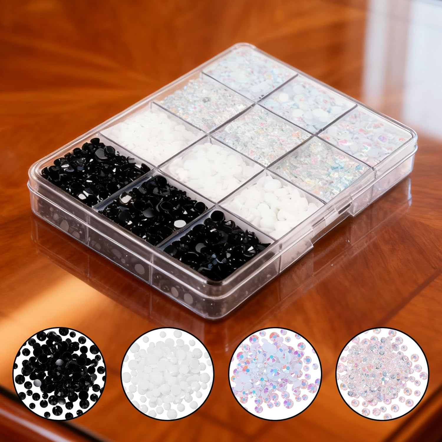 Jeyzuroa Black Rhinestones, Bedazzler Kit, 12 Pack (3 - 5Mm) round Plastic Craft Beads for Nail Rhinestones, DIY Jewelry, Party Favors (Black) image number 5
