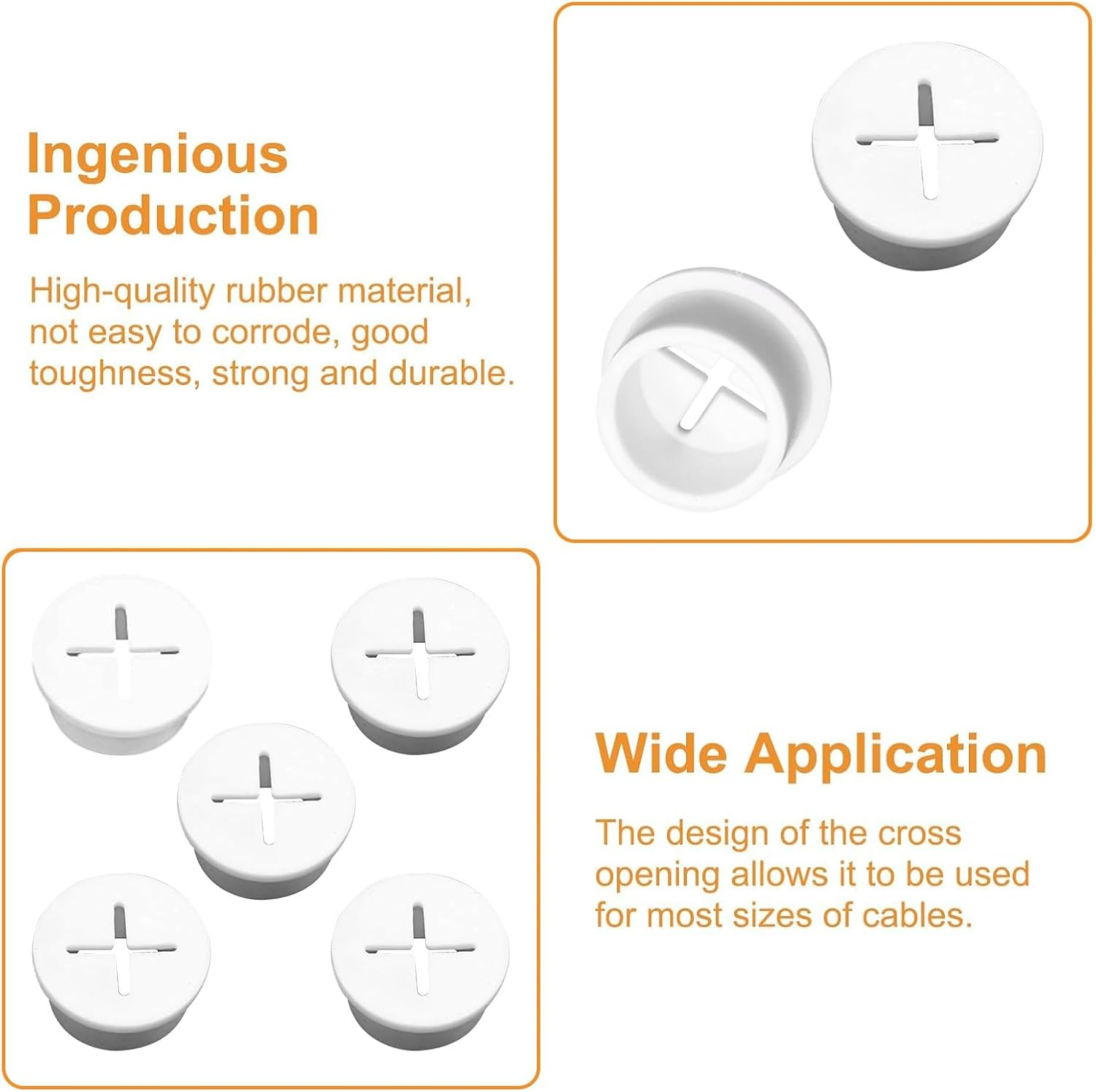 Morobor 6Pcs Flexible Silicone Cable Cord Grommet, 25Mm White Rubber Grommets for Desk, Table, Wire Hole Cover Cable Management Wire Organizer image number 1