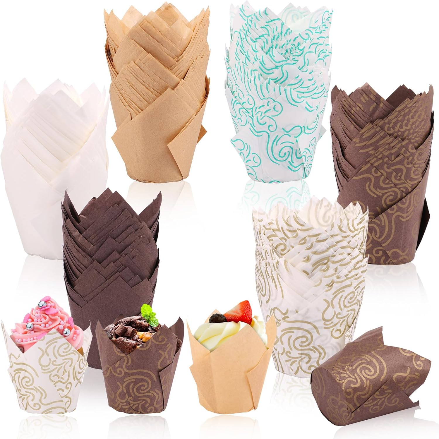 Paper Muffin Liners 300PCS Cupcake Liner Paper Tulip Cupcake Liners Paper Baking Cups Greaseproof Muffin Liners Holders Unbleached Cupcake Liner Bake Choice Nordic Paper for Party Wedding Birthday image number 4