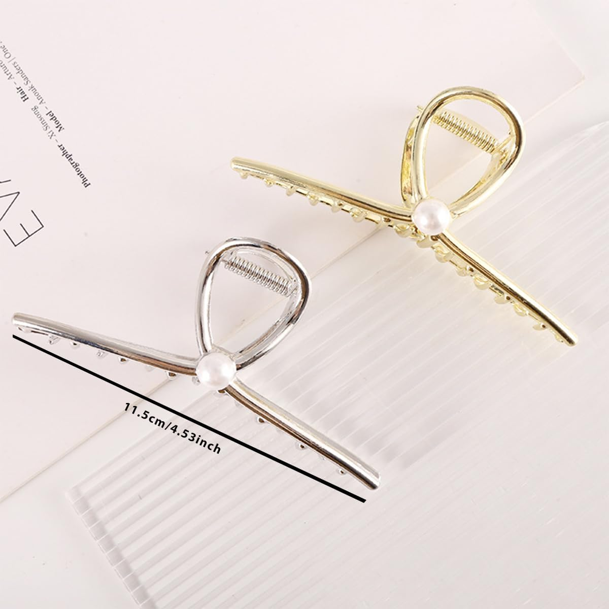 Large Pearls Shark Barrette Metal Hair Claws with Non-Slip Strong Hold for Women and Girls (Gold + Silver) image number 6