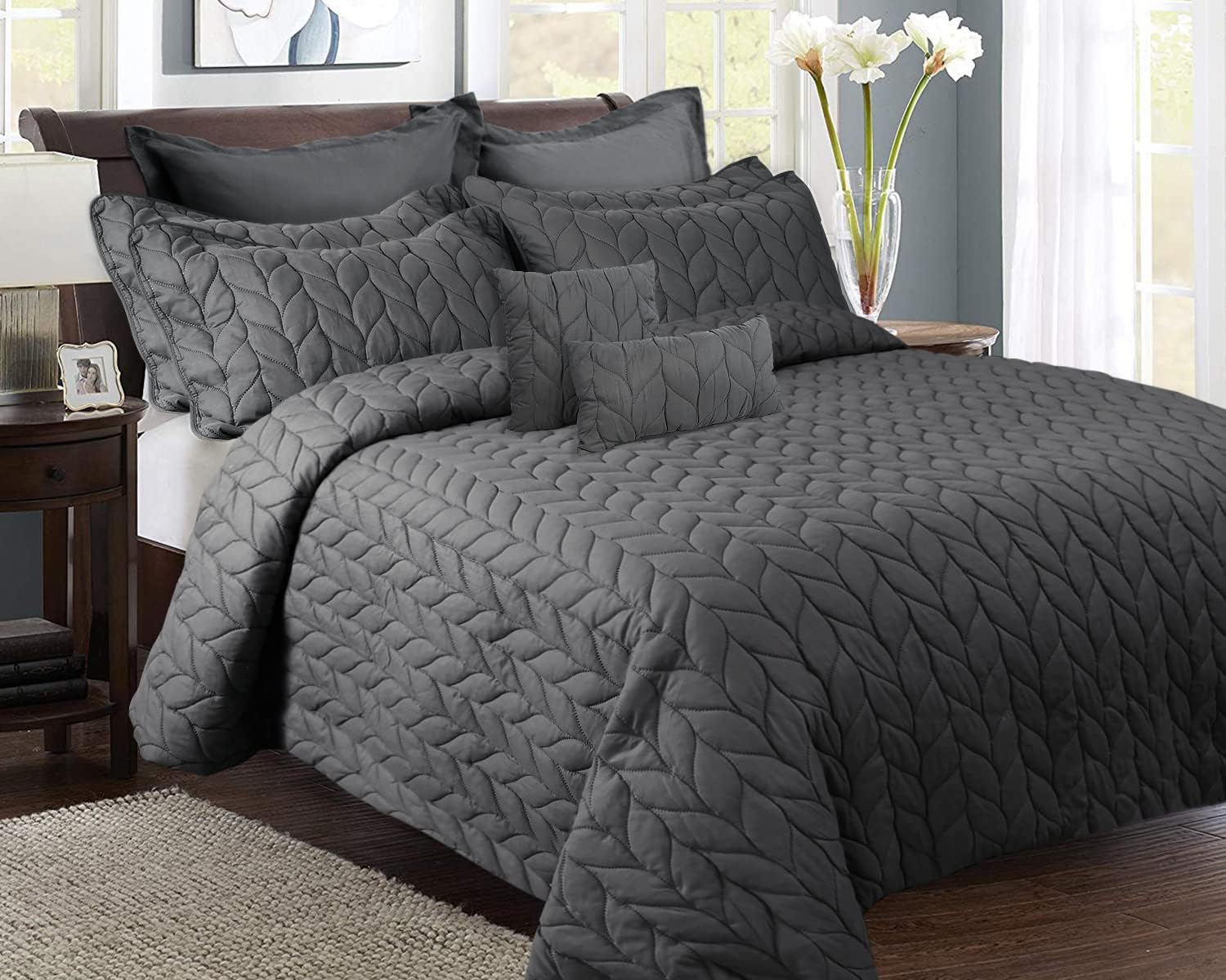 Ramesses Ultrasonic Embossed Lightweight Comforter 9 Pieces Set, Queen, Teal