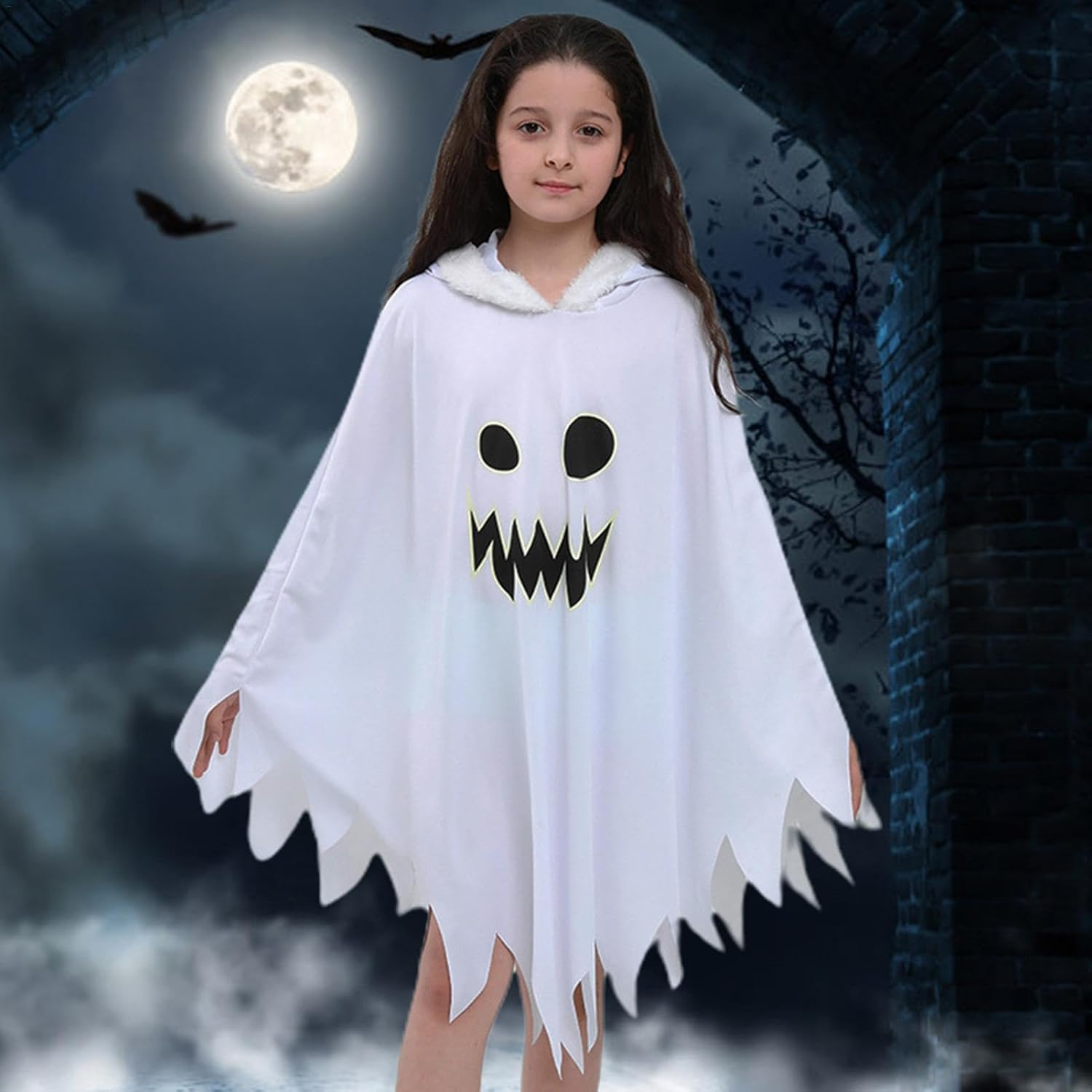 Ghost Halloween Costumes - Ghostface Costume Cloak - Fancy Dress Scary Cloak - Halloween Fancy Dress Costume | for Boys Girls Toddler Aged 3-12 Years Old Trick or Treating image number 4