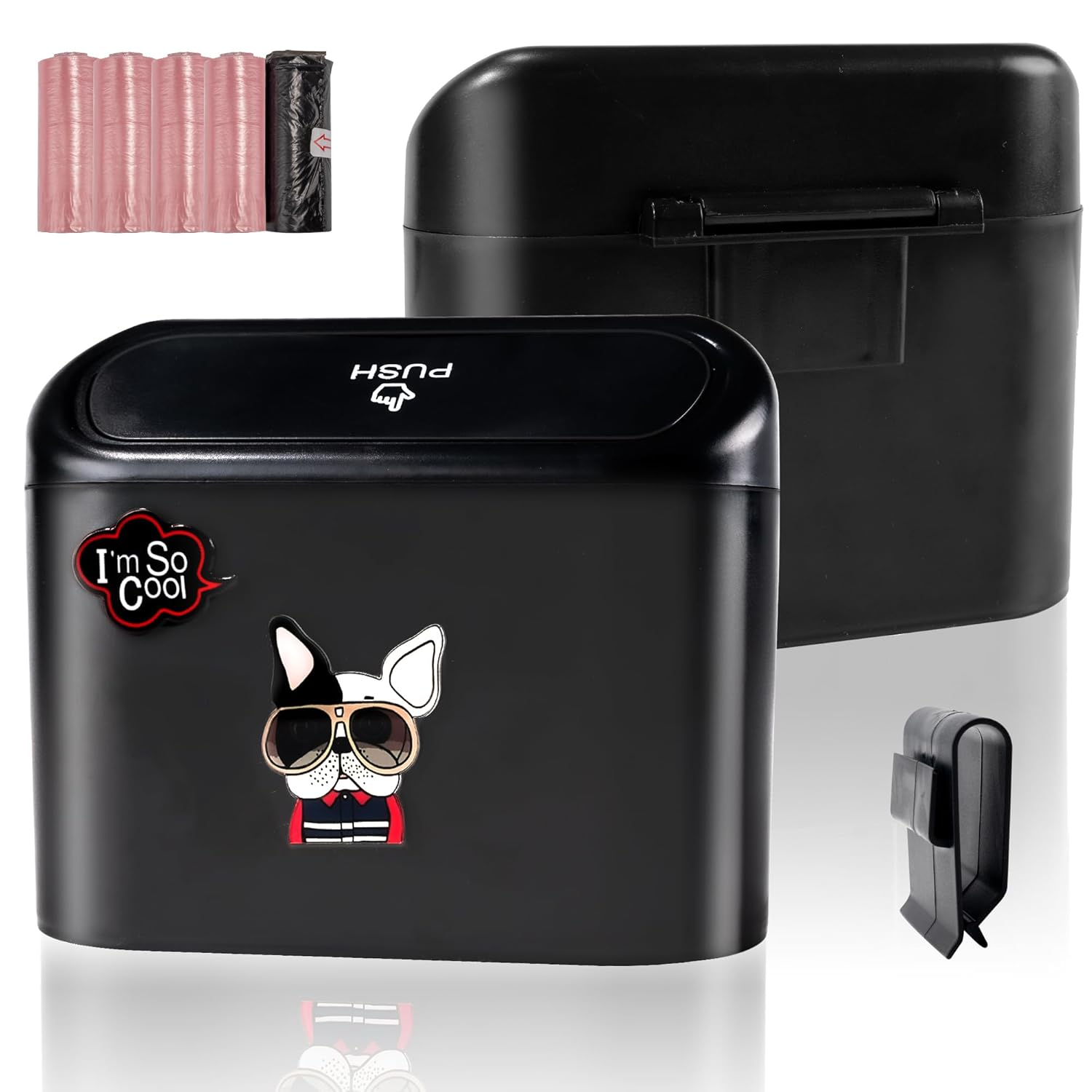 Car Trash Can with Lid ABS Leakproof Vehicle Garbage Bin Cool Dogfighting Pattern Storage Bucket with 100Pcs Trash Bags for Front Back Seat Centre Console Accessories Suitable for Car Home Office image number 1