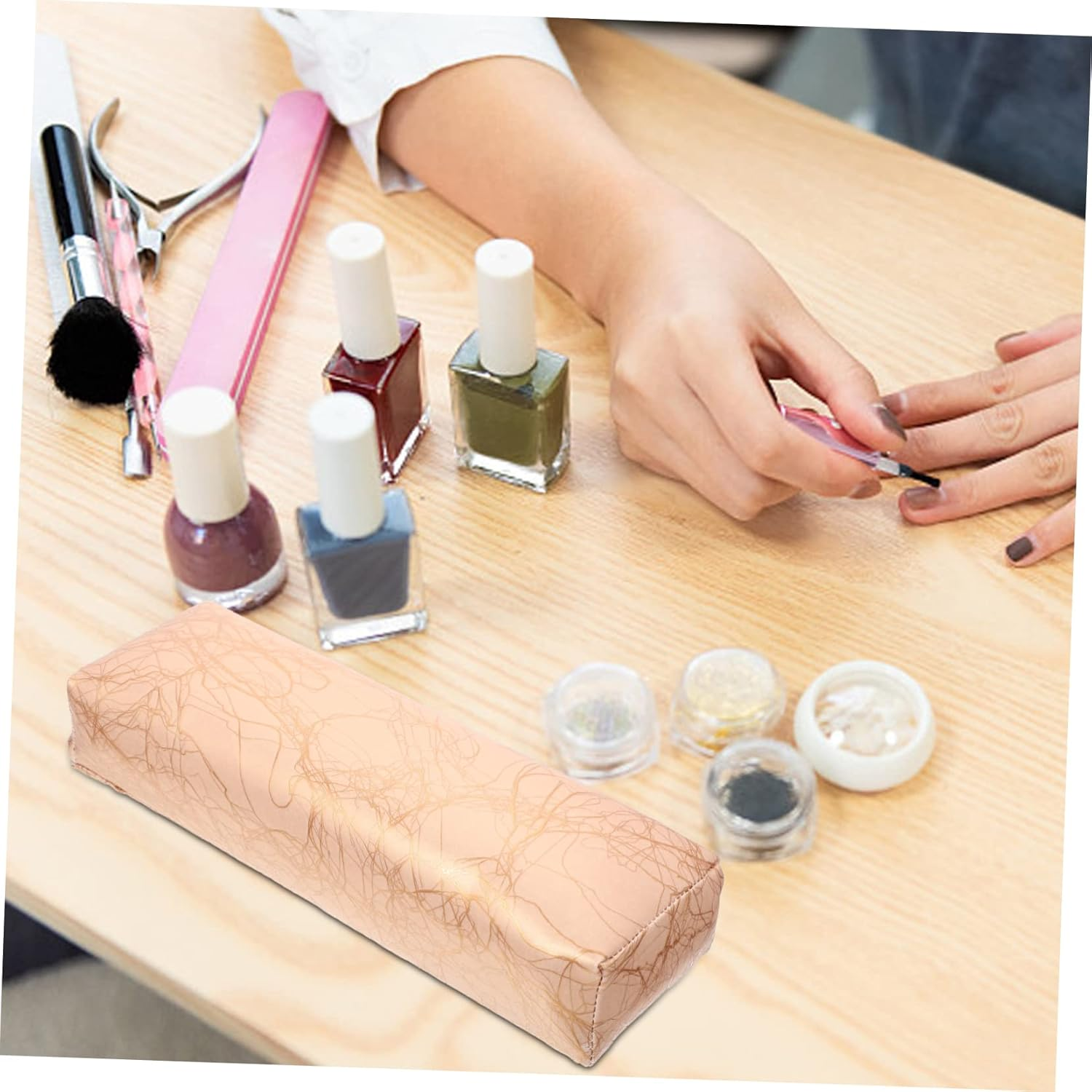 FRCOLOR Stylish Manicure Pillow Soft Sponge Leather Easy-Clean Comfortable Nail Art Experience - Silver image number 2