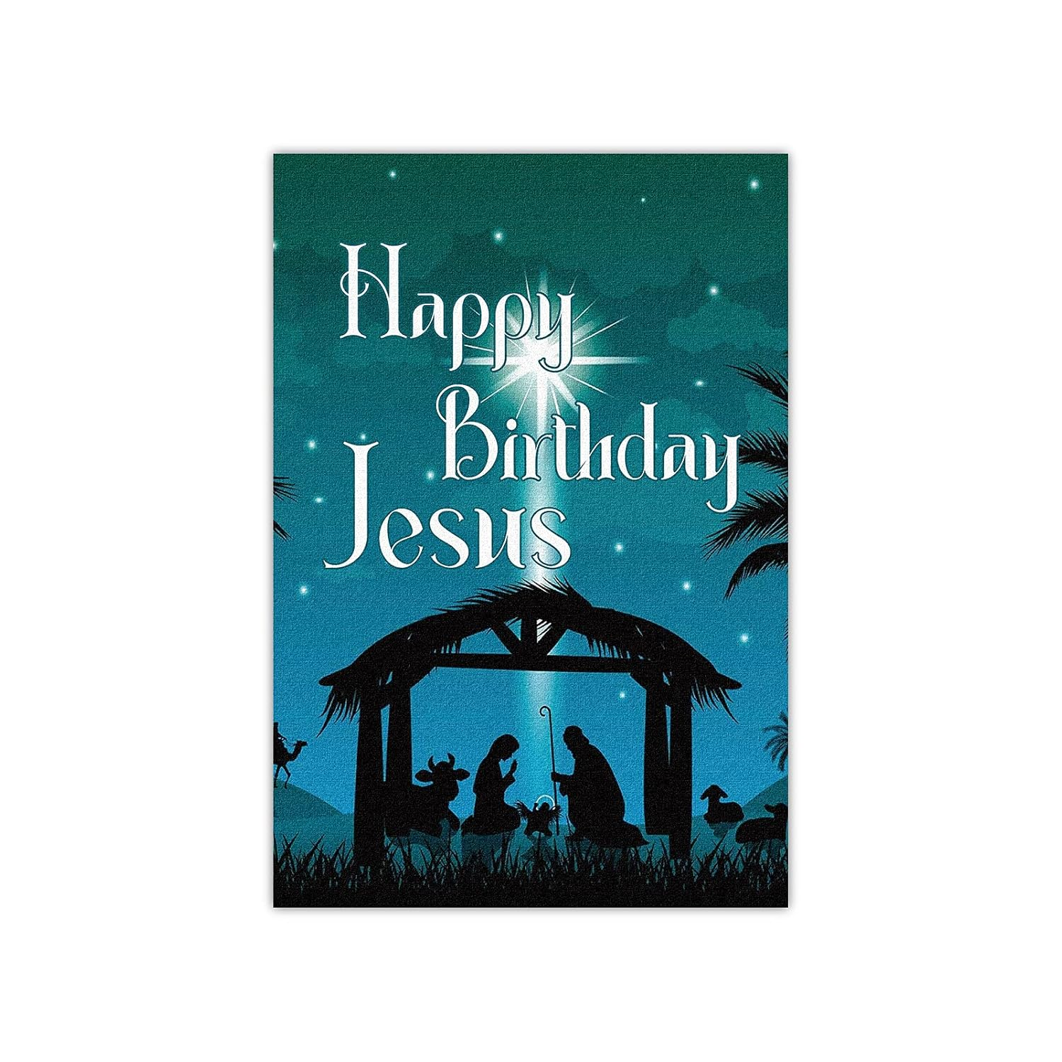 Happy Birthday Jesus Garden Flag,Christmas Holiday Porch Decor Yard Flag,Jesus in the Manger Garden Flag,12X18Inch Double Sided 12X18Inch image number 4