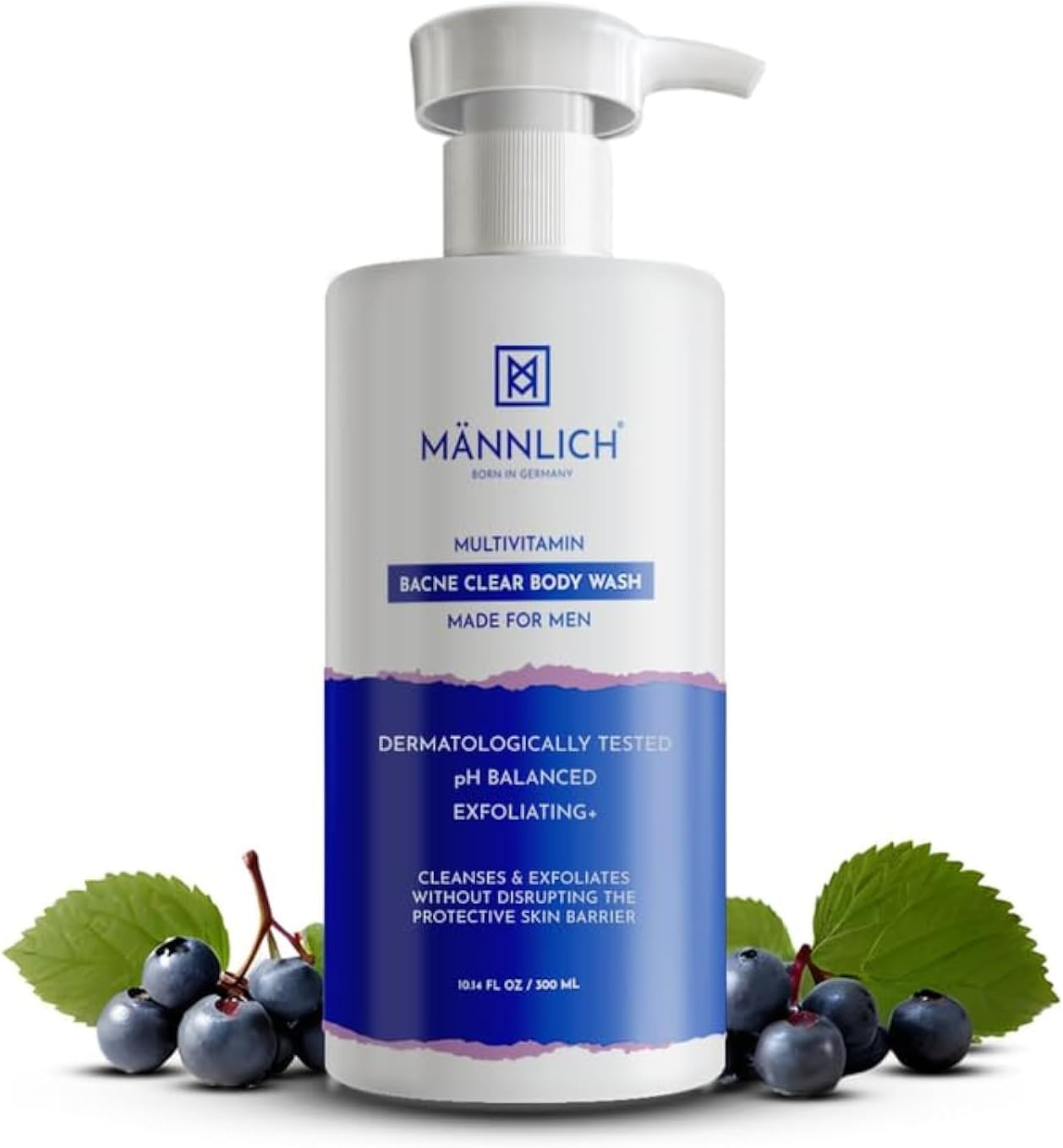 Mannlich 2% Salicylic Acid Body Acne Wash for Men (300 Ml) - Bacne Clear Body Wash Men Shower Gel - 3% Niacinamide Prevents Body Acne, Exfoliates & Nourishes Skin - Suitable for All Skin Types - Para image number 4