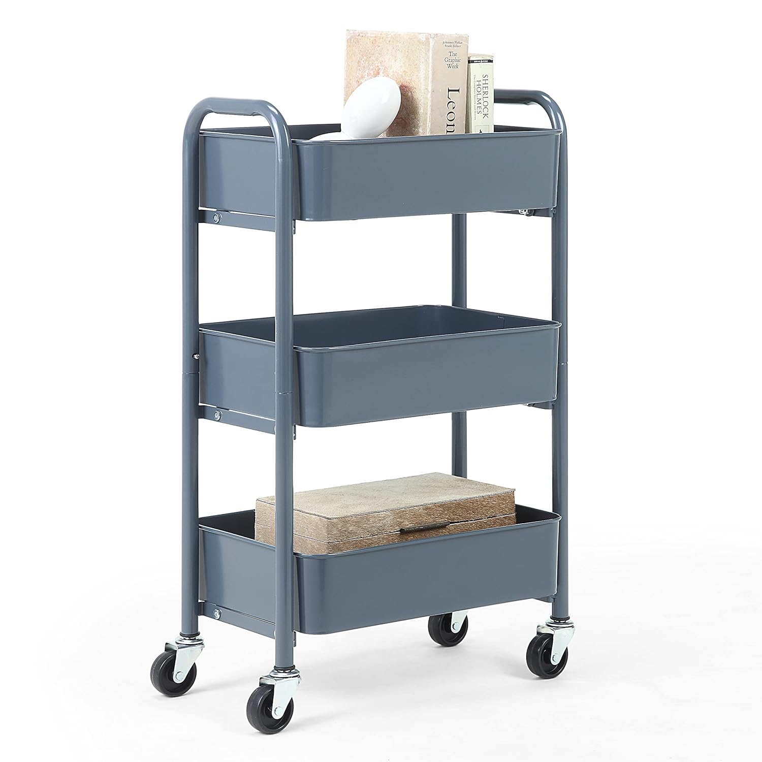 Sunnypoint 3-Tier Delicate Compact Rolling Metal Storage Organizer - Mobile Utility Cart Kitchen/Under Desk Cart with Caster Wheels (BLK, Compact (15.5" X 26.8" X 10.27"))