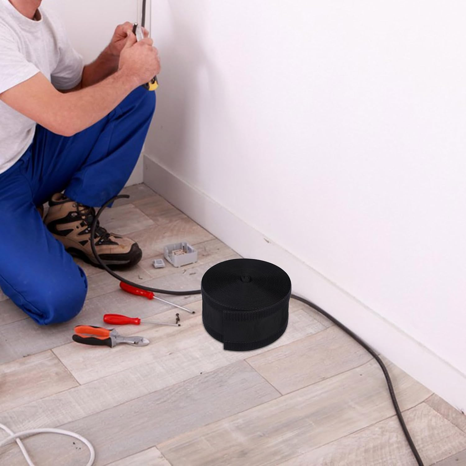 POPETPOP Cable Floor Strip Cord Cover: 12M Floor Cord Cover Wire Carpet Cable Management - Black Wire Cover for Floor, Protect Cords and Prevent a Trip Hazard for Home Office image number 2