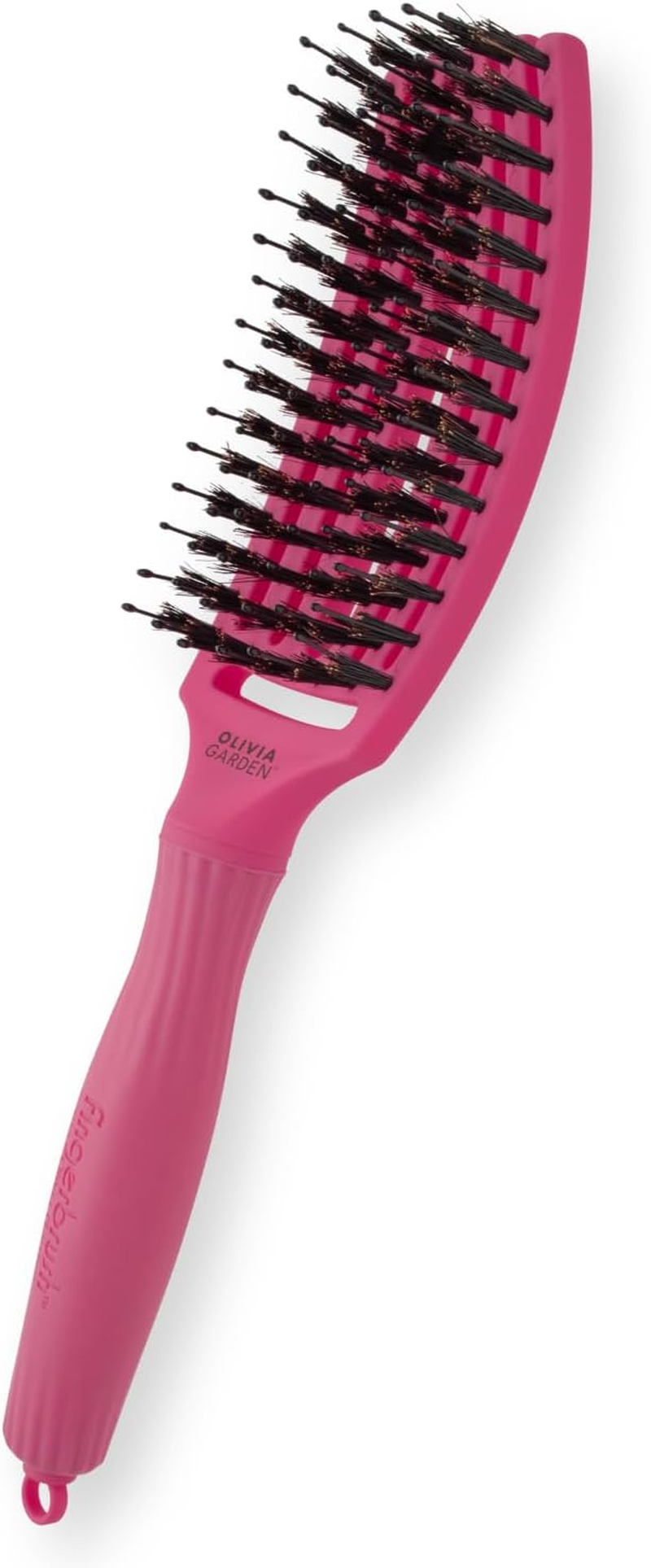 Olivia Garden Fingerbrush Care Iconic - Medium - Hot Pink - Detangler Brush with Boar Bristles & Nylon for Healthy and Shiny Hair