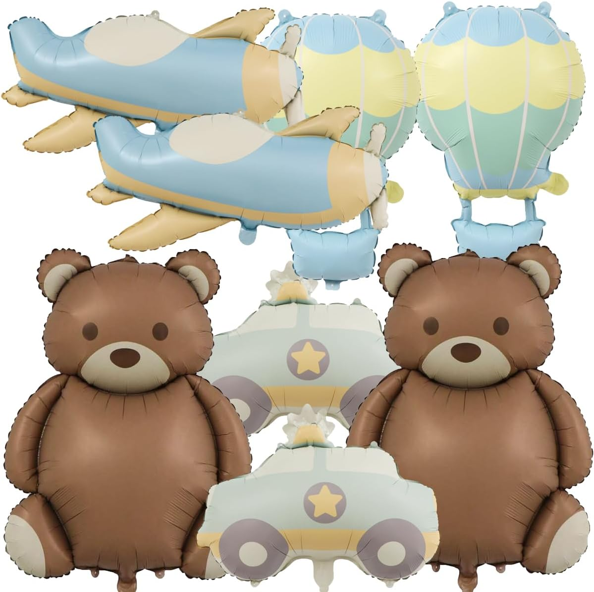 SUNSK Bear Balloons Police Car Helium Balloon Aeroplane Foil Balloon Hot Air Balloon Foil Balloon for Children Birthday Party Baby Shower Pack of 8