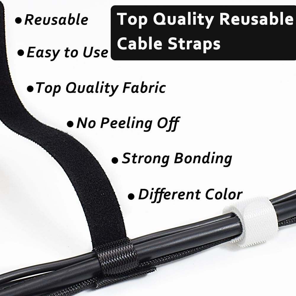 70Pcs Computer Cable Ties, Wire Ties, Cord Ties Reusable for Electronics, Hook and Loop Microfiber Cable Ties Extension for Storage, Black and White, 4, 6, 8 Inch - Pink Cable Ties image number 2