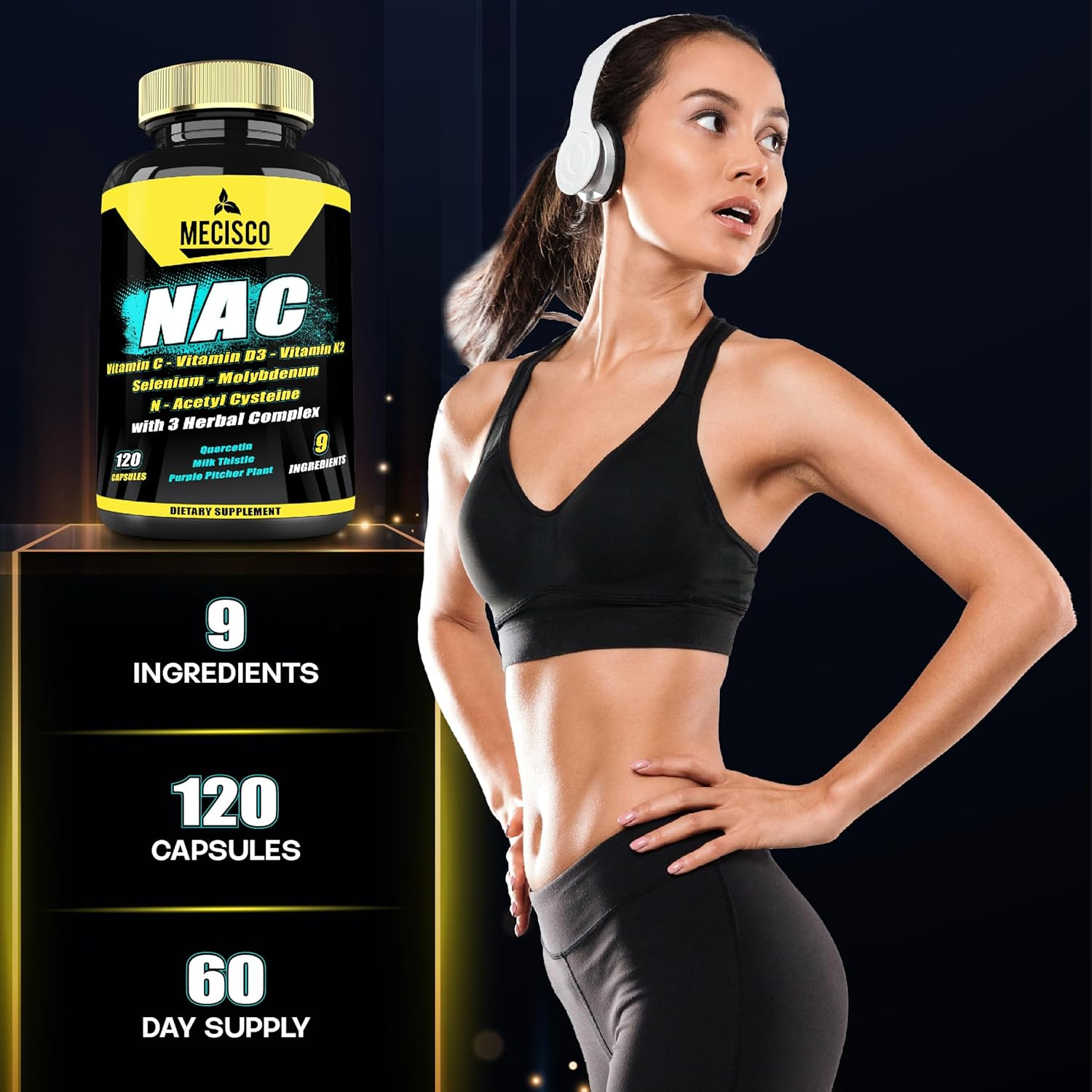 9In1 NAC (Nac N-Acetyl L-Cysteine) Supplement 14050Mg - 120 Capsules - Quercetin, Milk Thistle, Purple Pitcher Plant & More - Support Immune System, Body Management & Brain Health - 2-Month Supply image number 3