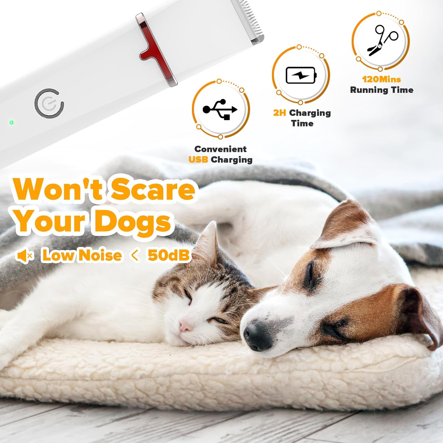 Advwin Dog Hair Grooming Clippers Kit with Nail Grinder, 4 in 1 Low Noise Silent Electric Clippers, Rechargeable Cordless Pet Clippers for Dogs & Cats, Grooming Paws, Eyes, Ears, Face, Matted Hair image number 5