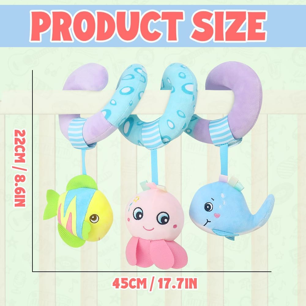 Baby Activity Spiral Plush Car Seat Toys, Stroller Bar Toys with Bell for Boy or Girl(Ocean) image number 4