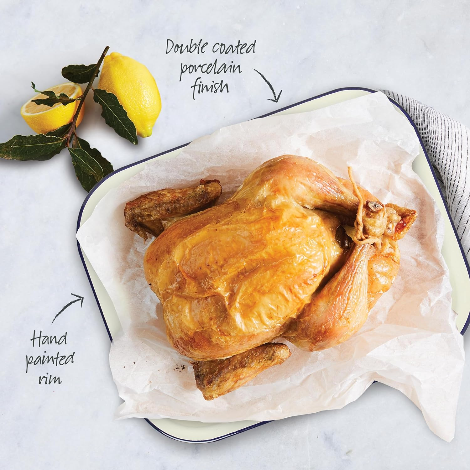 Wiltshire Enamel Baking Dish 2.5 Litre &ndash; White with Blue Rim, Scratch-Proof Porcelain Enamel Oven to Table Dish, Oven and Freezer Safe, Dishwasher Friendly and Durable Design image number 3