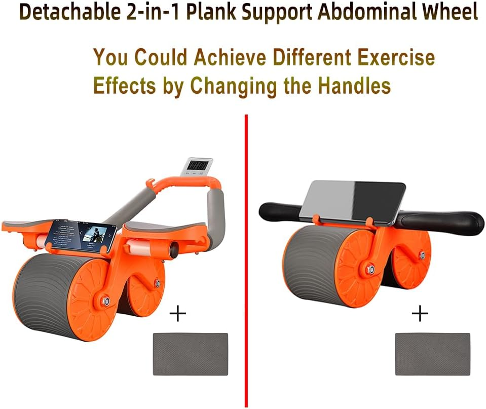 Ab Roller Wheel, 2 in 1 Upgrade Elbow Support Automatic Rebound Abdominal Exercise Wheel, Abs Workout Equipment for Home Gym Fitness, New Core Strength Training Wheel with Time & Mat image number 2