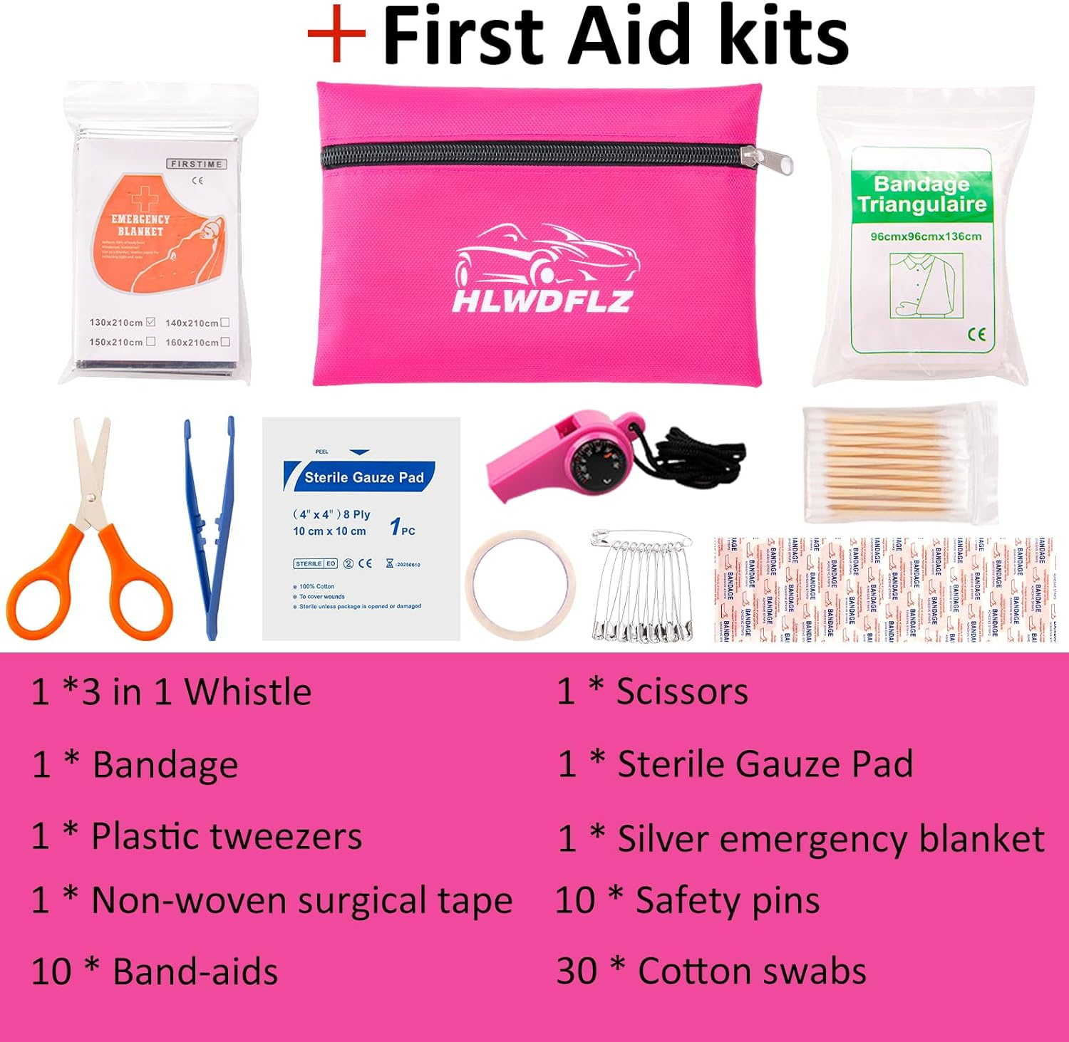 HLWDFLZ Car Roadside Emergency Kit - Pink Assistance with Jumper Cables, Auto Repair Tool Set, Deer Whistles, Winter Safety Assist for Teen Girl and Ladies image number 4