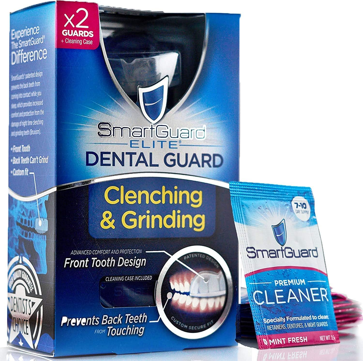 Smartguard Elite Dental Guard (2 Guards) + Storage Case & 2 Months of Cleaning Crystals - TMJ Dentist Designed Night Guard for Clenching & Grinding. Made in USA image number 4