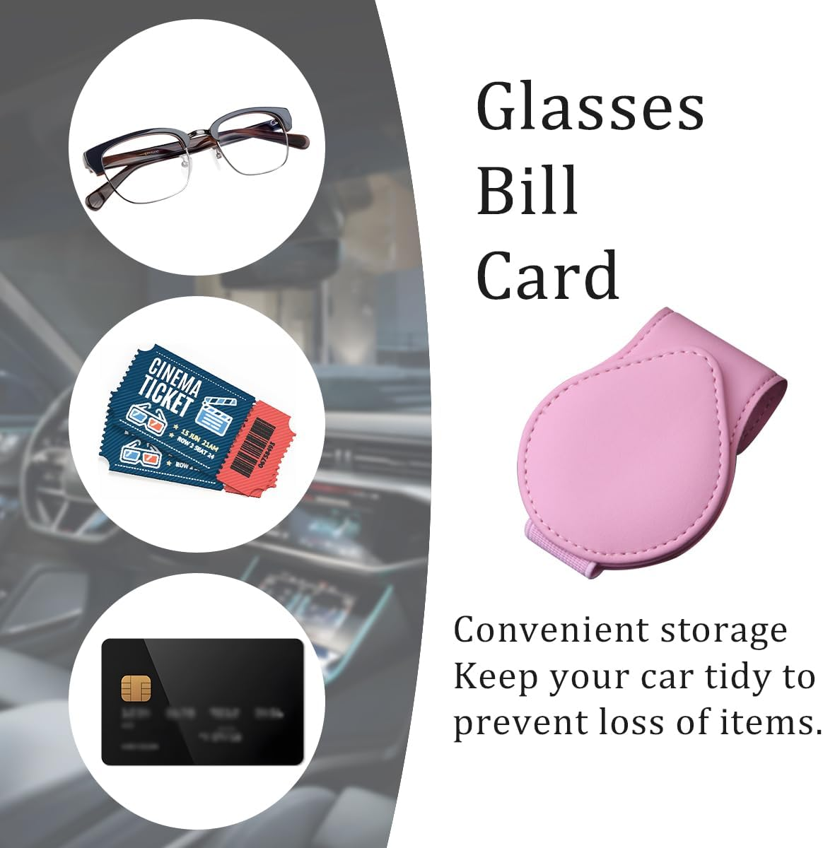 Mandark Magnetic Sunglass Holder for Car Visor, Leather Vehicle Eyeglass Hanger Clip, Automotive Interior Ticket Card Glasses Organizer Clamp Accessories, Universal for SUV, Sedan, Truck(Pink) - Beige image number 2