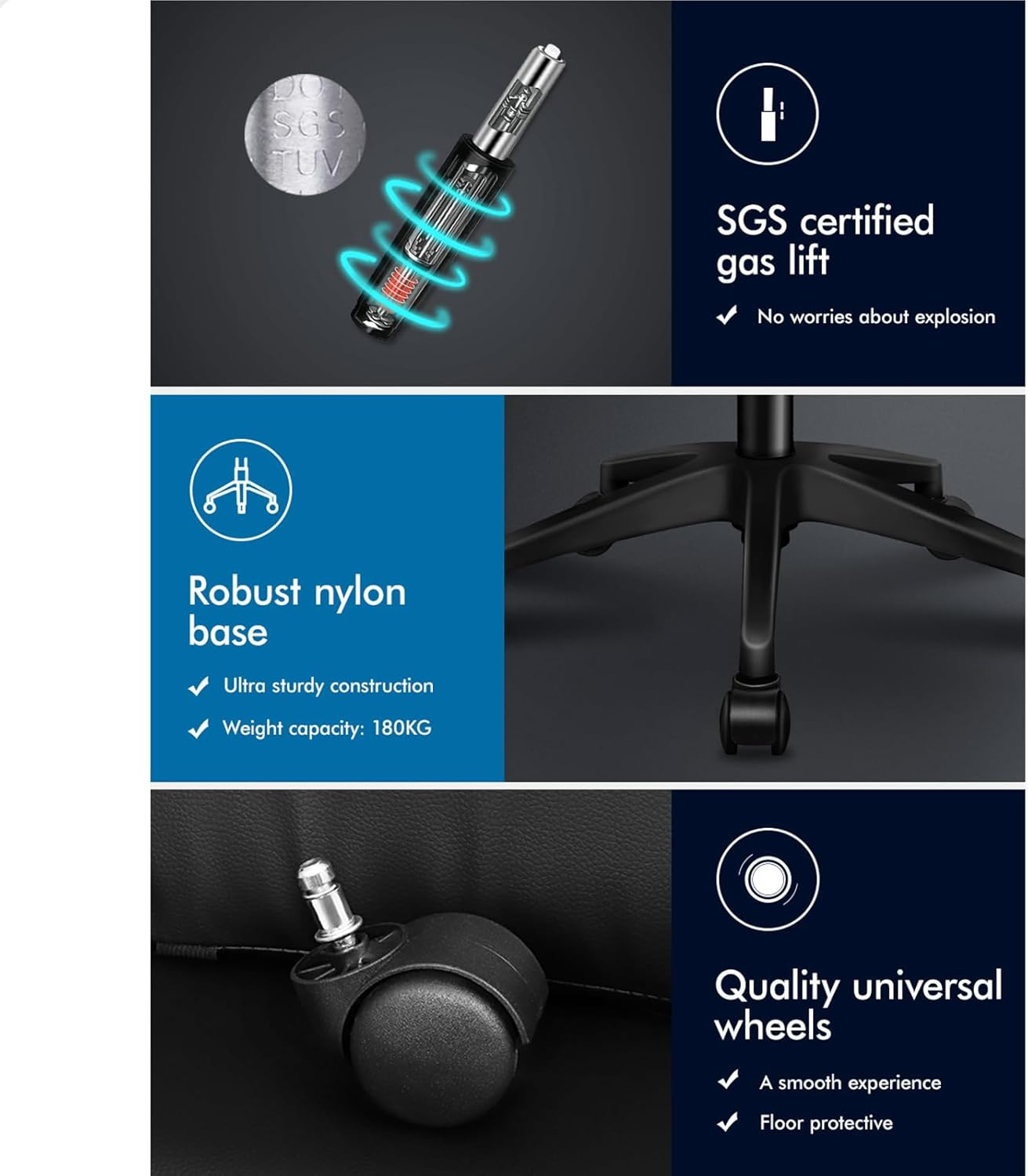 ALFORDSON Mesh Office Chair with Sgs-Approved Gas-Lift, Mid Back Executive Computer Desk Chair, Fabric Seat Gaming Racing Chair, Max 180Kg Loading(Fina Black Grey) image number 3