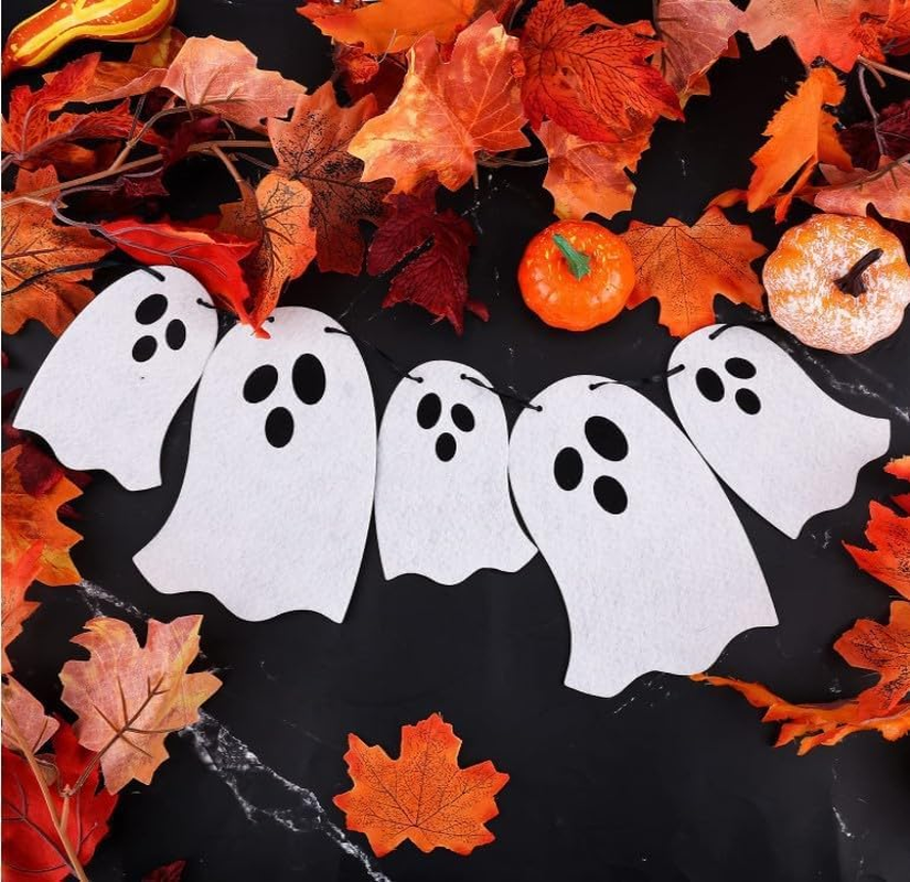White Glitter Halloween Ghost Garland Banner Ghost Halloween Party Banner Decorations Indoor for Haunted Houses Indoor Outdoor Party Decor image number 5