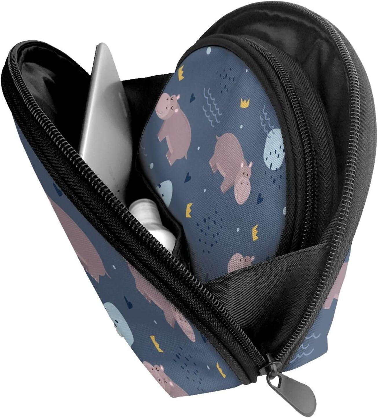 Cozimangoe Coin Pouch Makeup Bags Set, 2 Piece Shell Shape Cosmetic Bag with Pockets for Daily Travel Handbag Lipstick Keys Toiletry, Personalized Hippo Animal image number 2