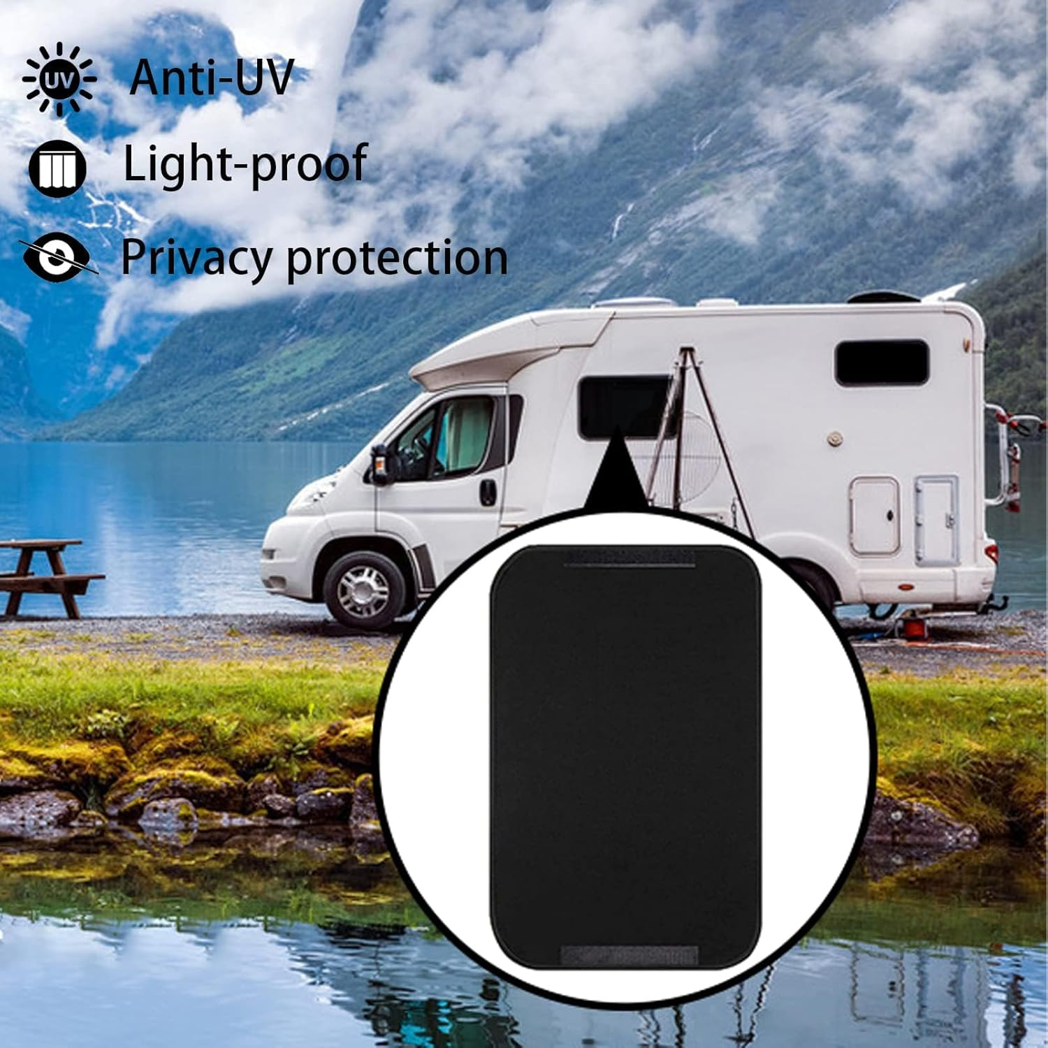 RV Door Car Window Shade Cover 16 X 25 Inches, Waterproof Camper Sunshade Coverings, UV Protection Sun Blackout Curtains, Privacy Black Car Window Shade, Camping RV Accessories for Travel Trailers image number 5