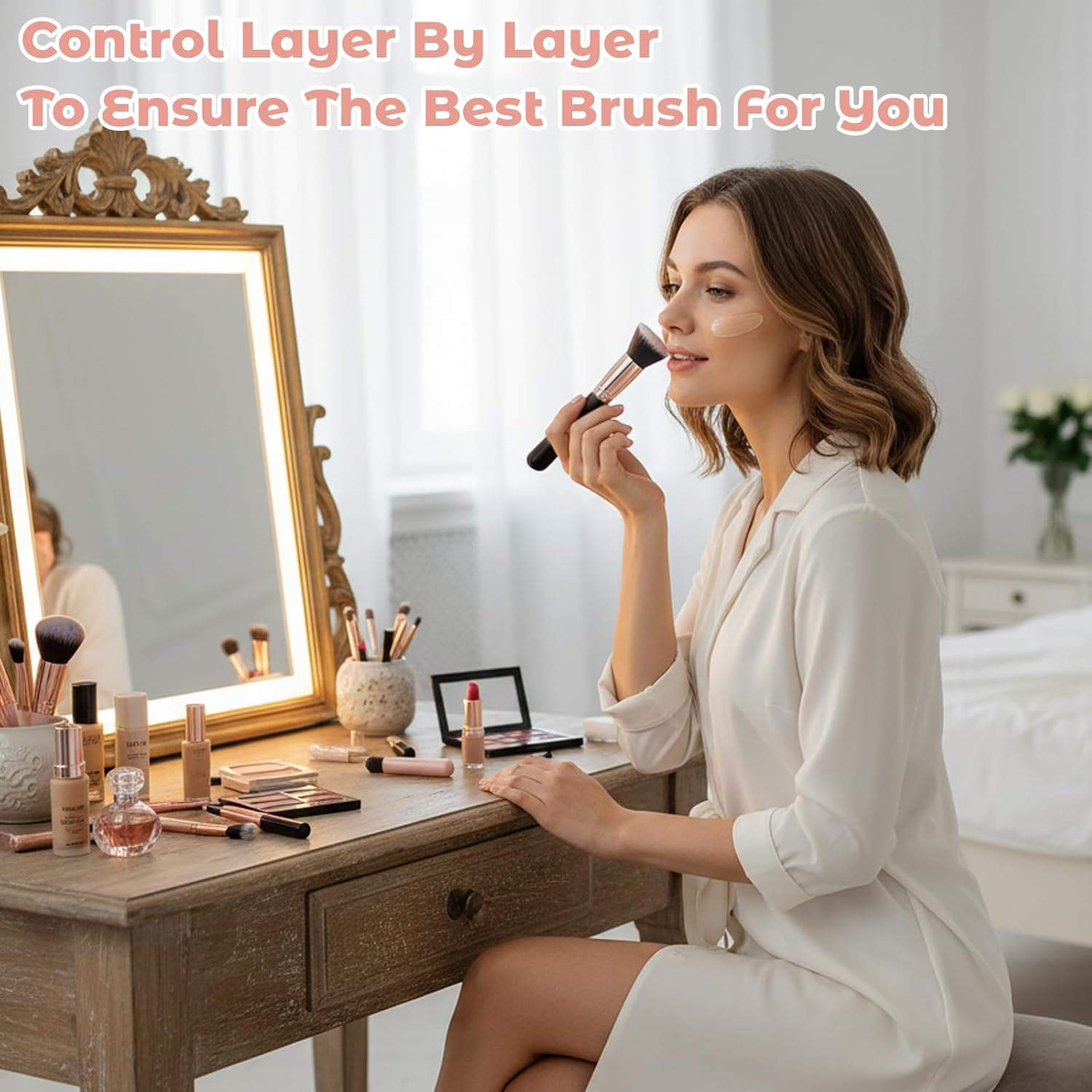 3 Pieces Kabuki Foundation Brush Flat Top Professional Face & Body Makeup Brush for Liquid image number 4