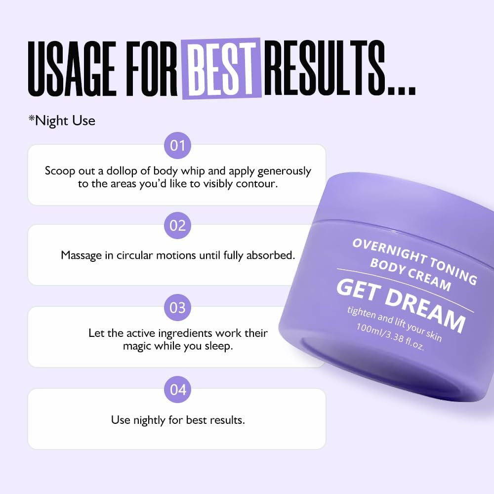 Get Dream Overnight Toning Whip, Body Firming Cream Cellulite Remover for Legs and Body, Skin Tightening Cream for Women, anti Wrinkle Moisturizing, Target Loose, Reduce Fine Lines, Tight Cellulite Firmness of Skin While Sleeping image number 4