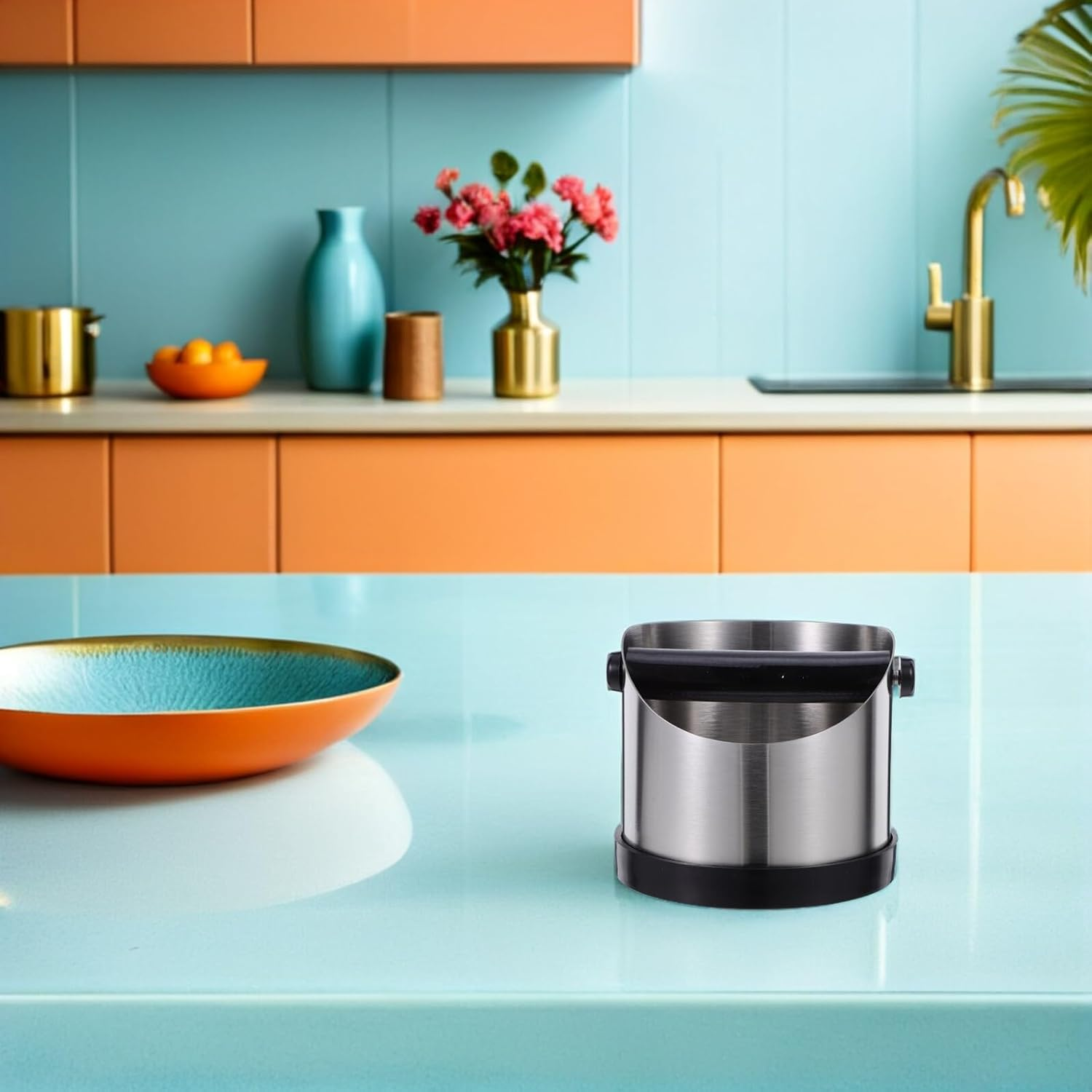 KALLORY Stainless Steel Espresso Knock Bin with Ergonomic Handle Coffee Grounds Container Coffee Dump Bin for Kitchen Tea Dregs Bucket Espresso Accessories image number 1