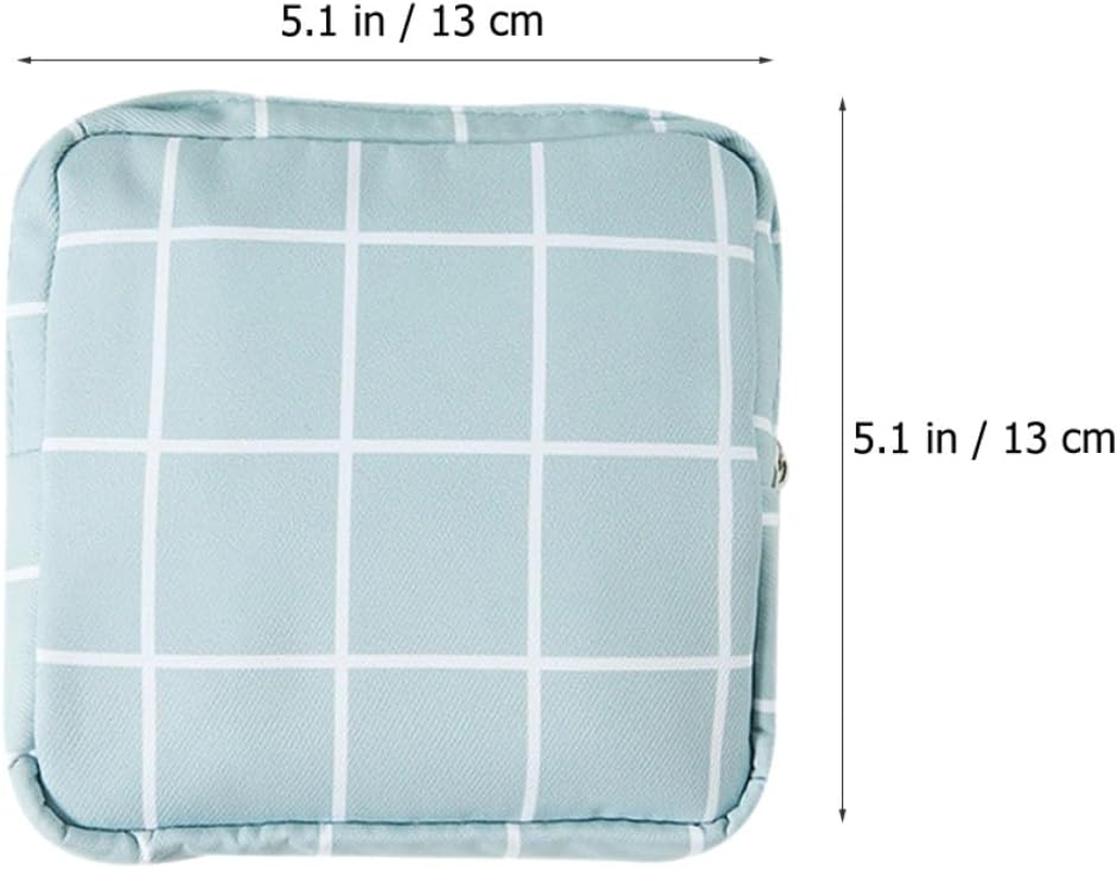 DINHEAROM 2Pcs Waterproof Sanitary Napkin Bags for Women Travel, Reusable Tampon Bags with Large Capacity, Portable Period Pouches for Outdoor and Household Use, Blue Plaid Cactus Pattern