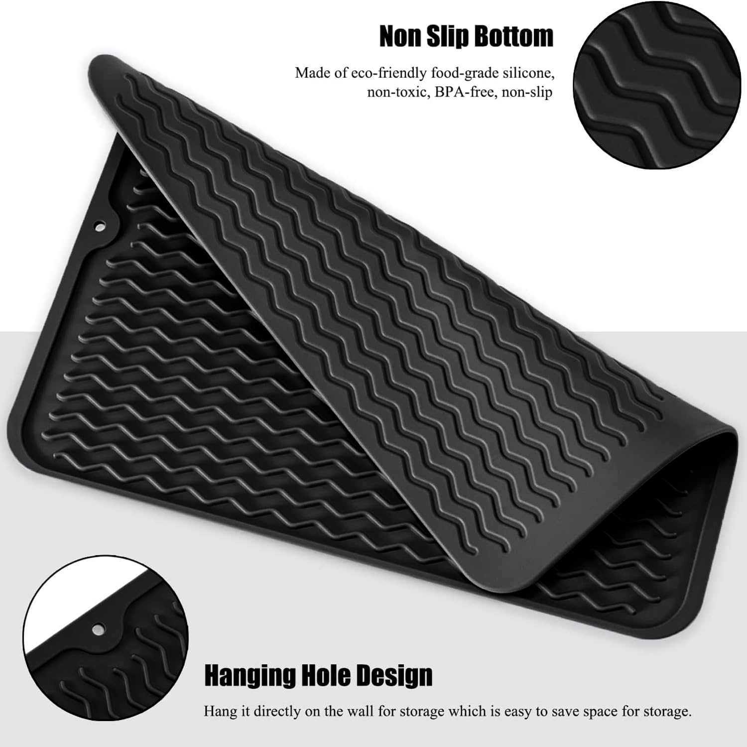 Heat-Resistant Stove Cover Mat & Utensils, Silicone Top Protector, Silicone Stove Mat for Kitchen, Easy Clean Multi Usage Drying Matt (Black) - Grey image number 4