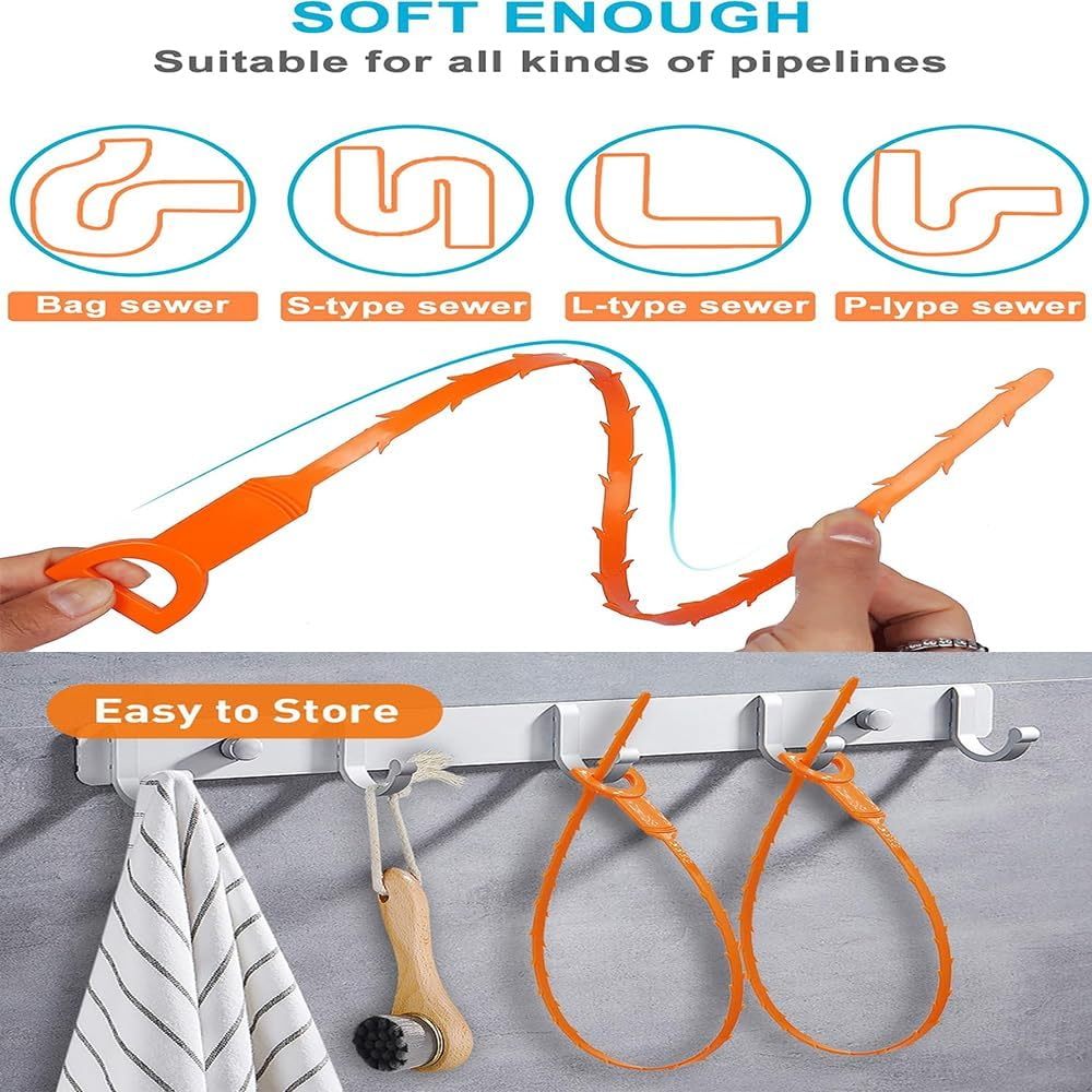 10 Pack 25 Inch Drain Clog Remover Tool, Drain Hair Cleaner Tool, Hair Cather Shower Drain Tool, Drain Auger Hair Cleaning Tool for Shower Kitchen Sink Bath Tub Bathroom, Sink Snake Hair Remover image number 4