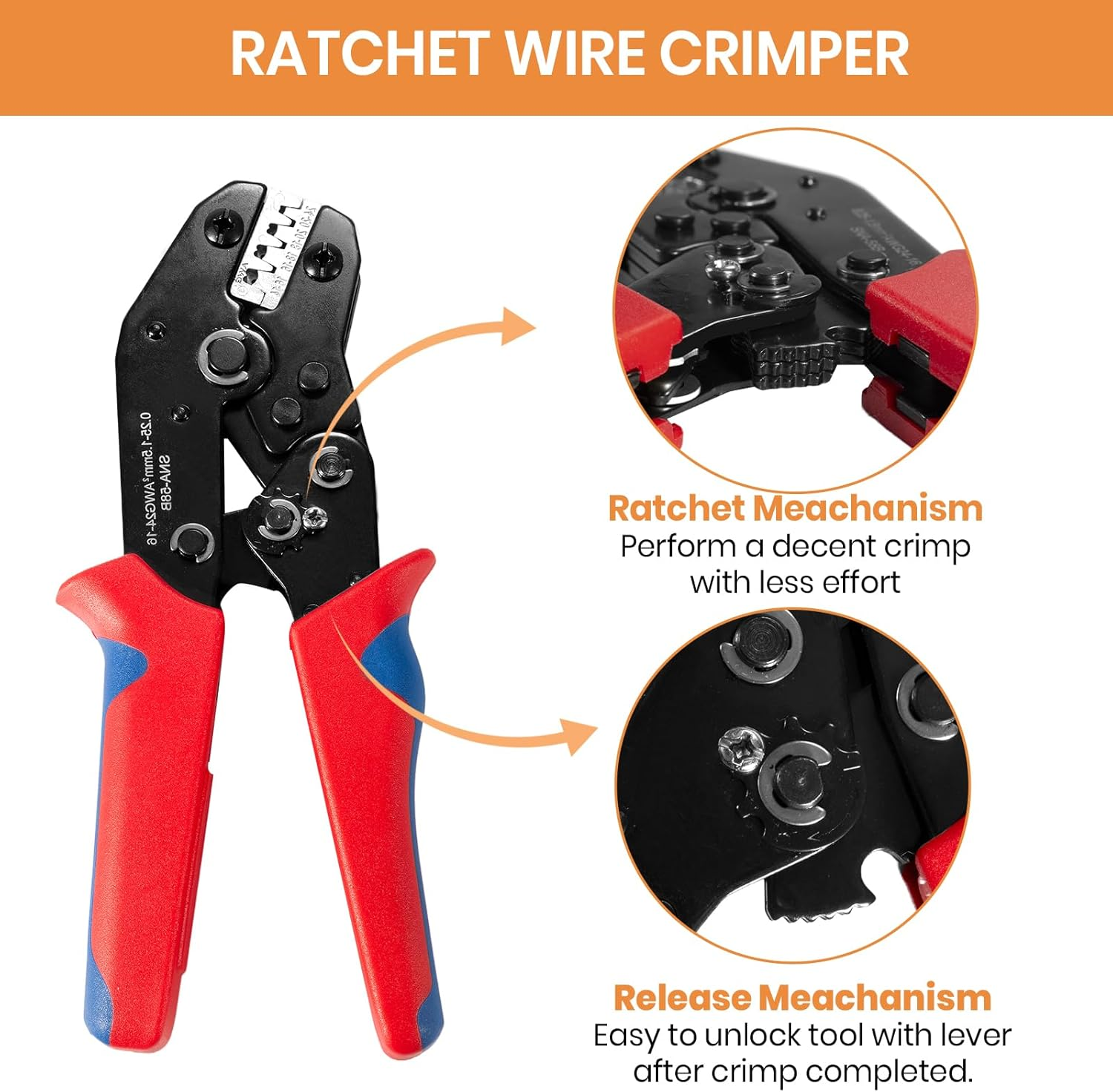 Wire Crimping Tool with Ratchet,Ratchet Wire Crimper Tool for Open Barrel Terminal Connectors, Electrical Crimping Tool for Molex Style Deutsch DELPHI AMP Dupont TYCO Terminals, 24-14 AWG image number 1